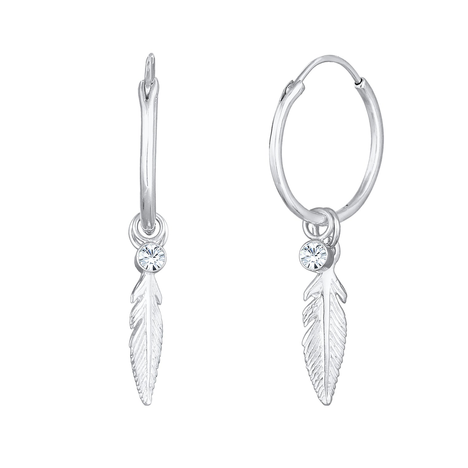 Silver Perhiasan Wanita Perak Asli - Silver Anting Creol Feather Crystal