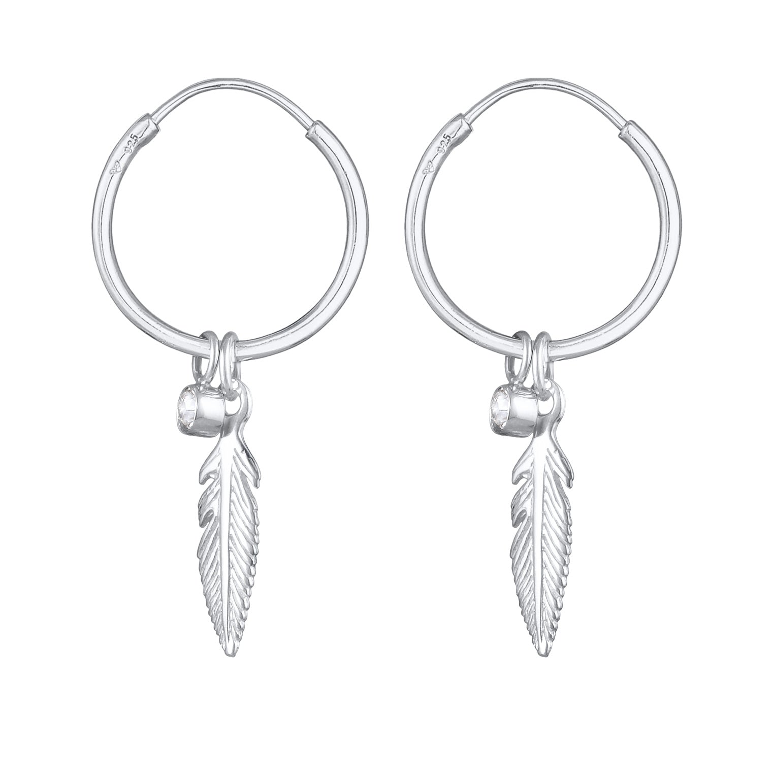 Silver Perhiasan Wanita Perak Asli - Silver Anting Creol Feather Crystal
