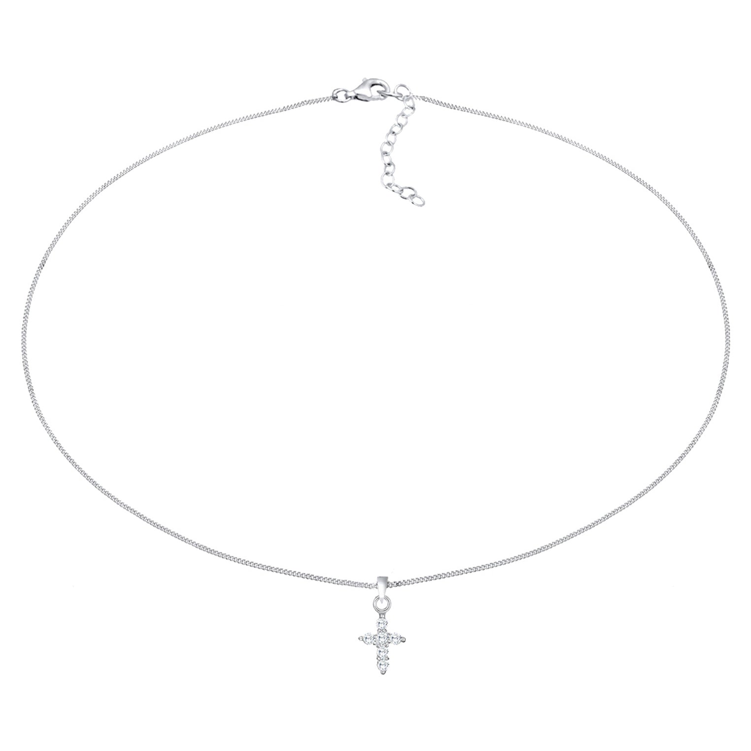 Silver Perhiasan Wanita Perak Asli - Silver Kalung  Choker Cross Religion Zirconia Crystals