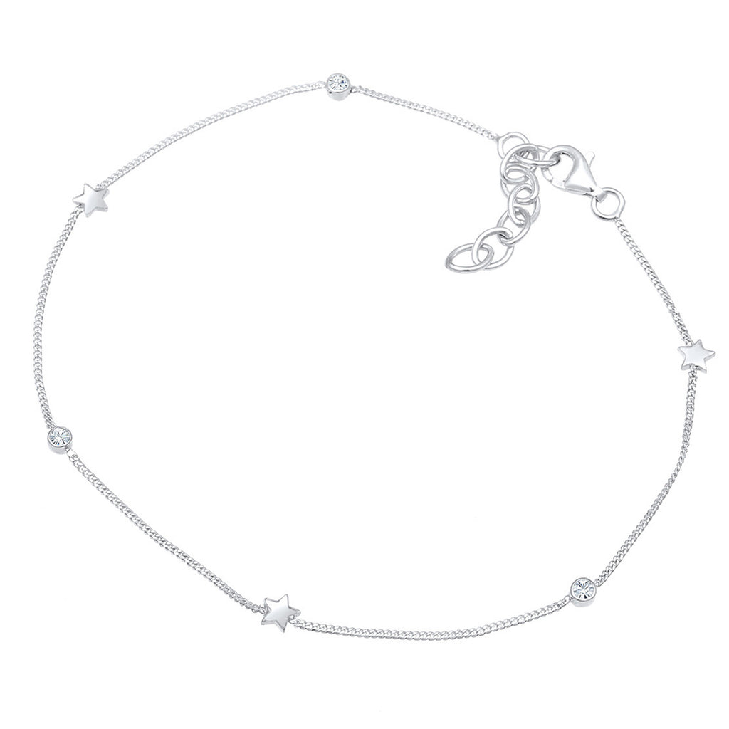 Silver Perhiasan Wanita Perak Asli - Silver Gelang Kaki Bintang Crystal
