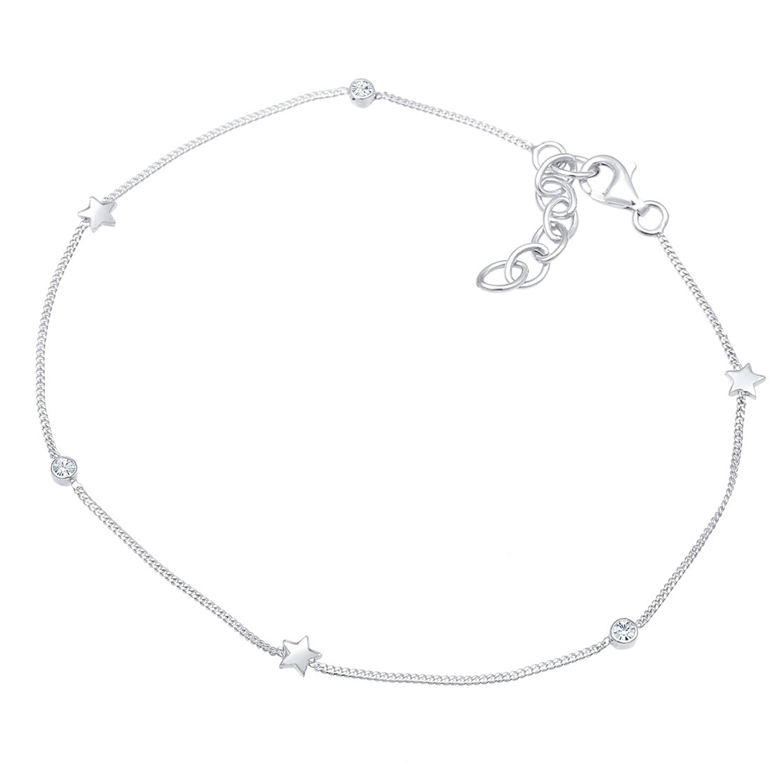Silver Perhiasan Wanita Perak Asli - Silver Gelang Kaki Bintang Crystal