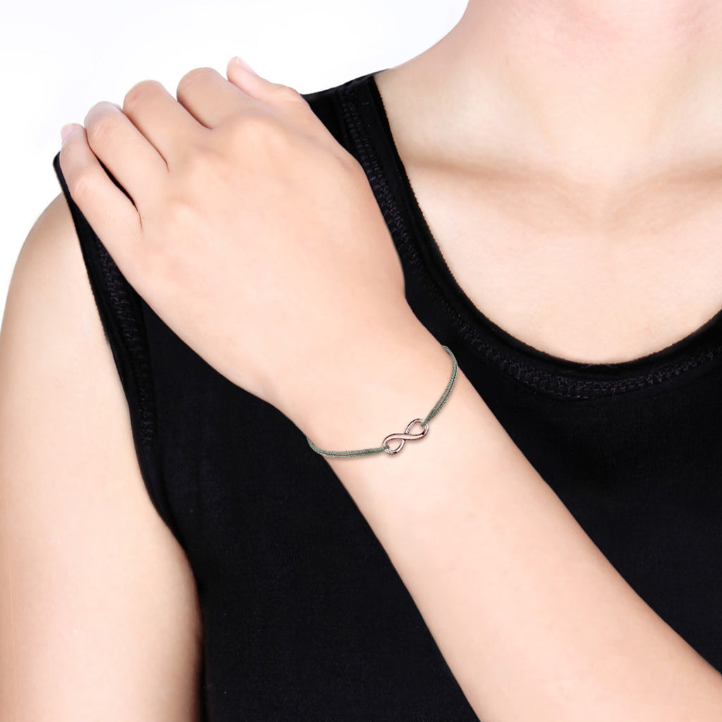 Rosegold Perhiasan Wanita Perak Asli - Silver Gelang Infinity Nylon Rosegold Plated
