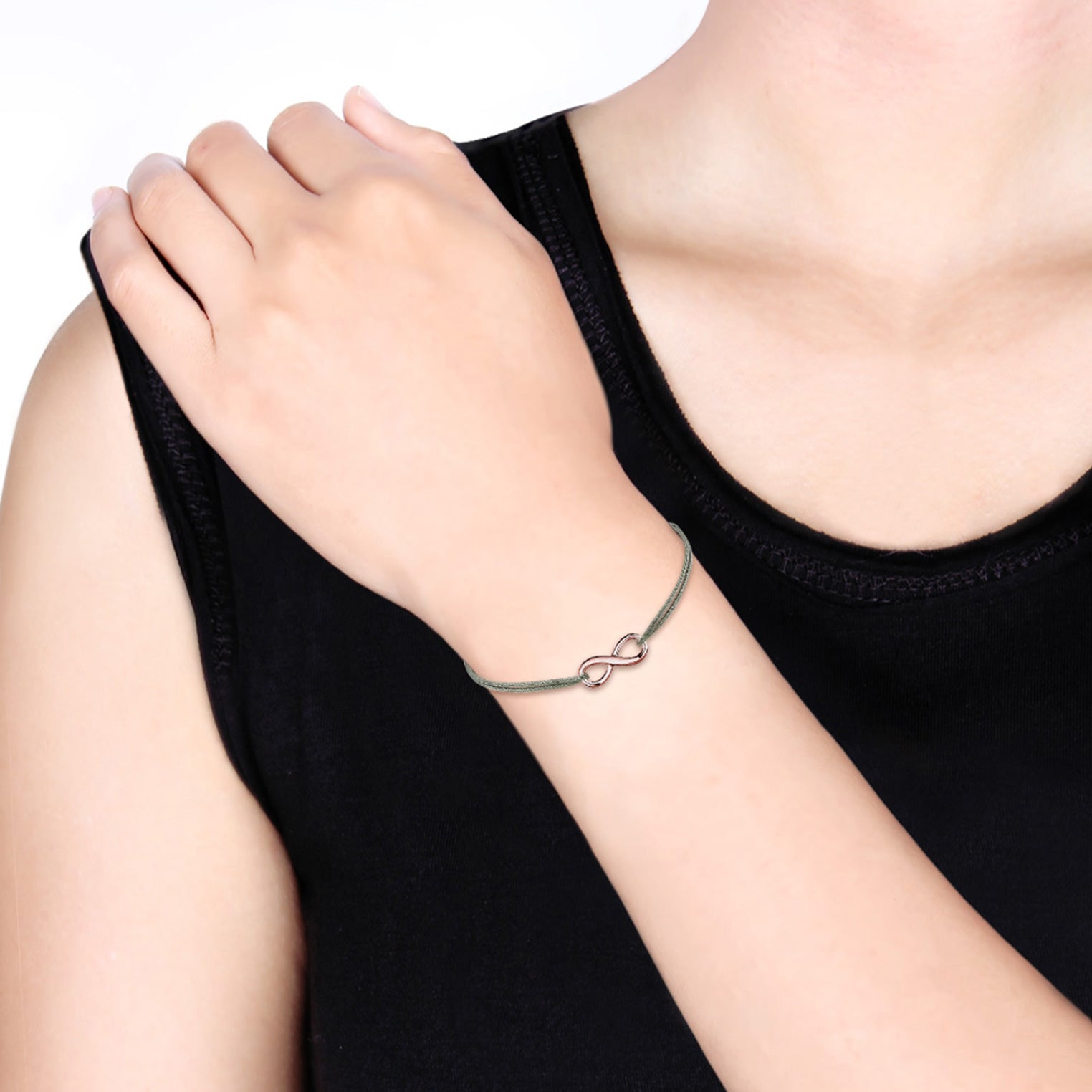 Rosegold Perhiasan Wanita Perak Asli - Silver Gelang Infinity Nylon Rosegold Plated
