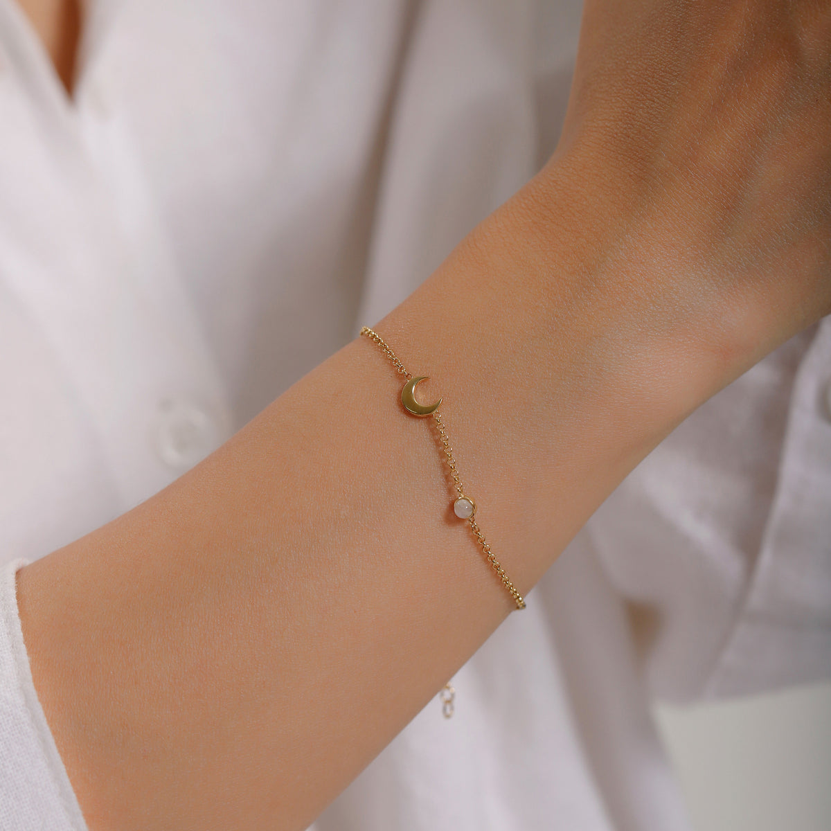 Crescent Moon Star Filigree Bracelet 925 Silver Gold Plated Moonstone