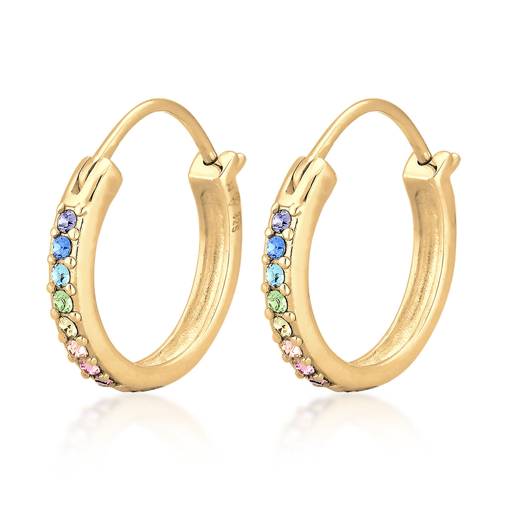 Gold Perhiasan Wanita Perak Asli - Silver Anting Creol ColorFul Crystal Gold Plated