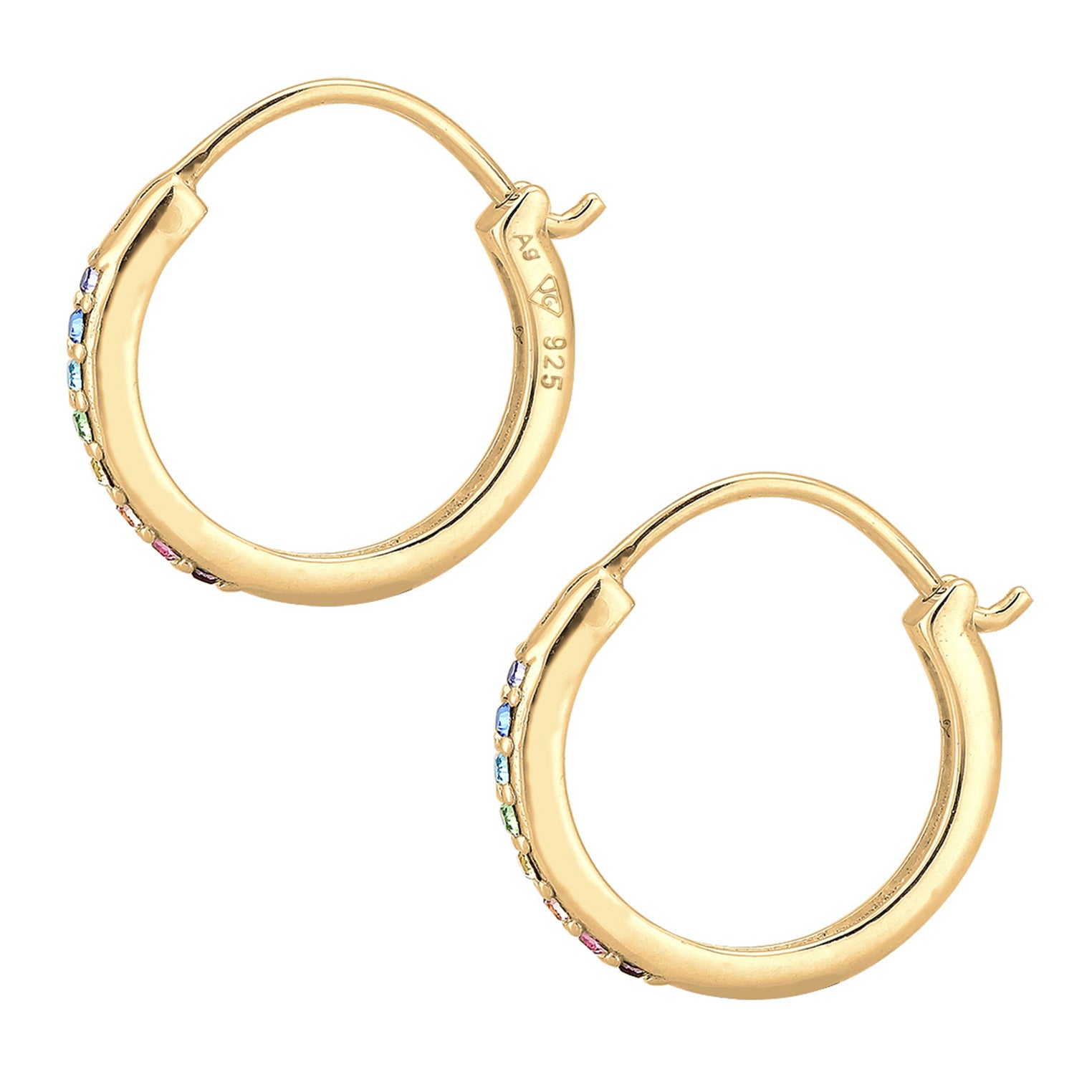 Gold Perhiasan Wanita Perak Asli - Silver Anting Creol ColorFul Crystal Gold Plated