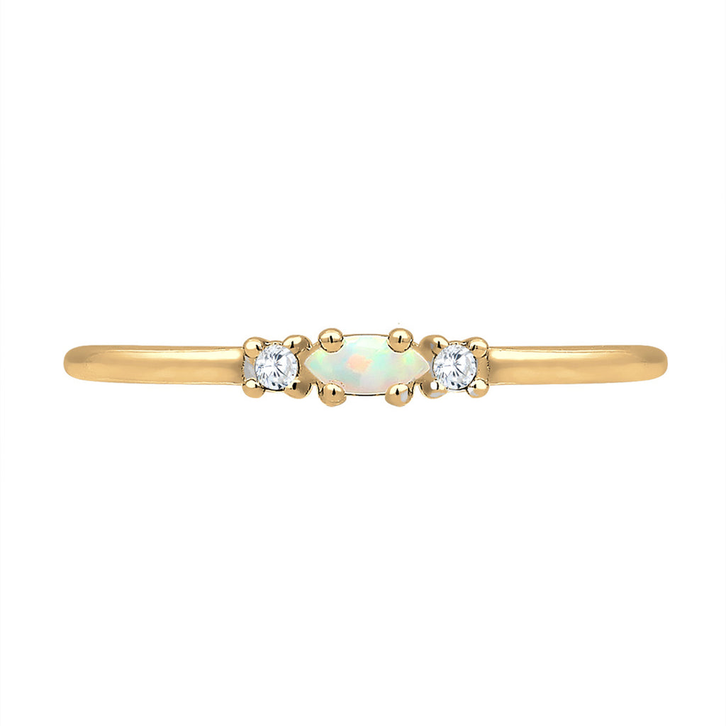 Gold Perhiasan Wanita Perak Asli - Silver Cincin Vintage Opal and Zirconia Gold Plated