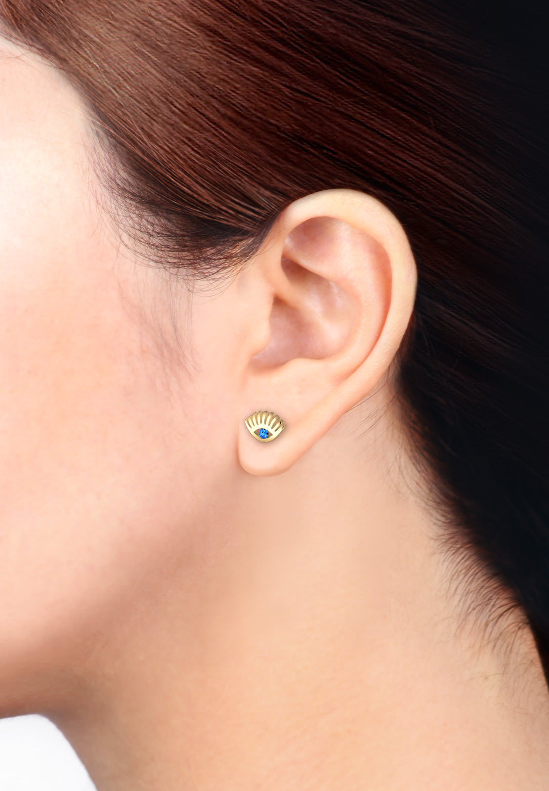 Gold Perhiasan Wanita Perak Asli - Silver Anting Stud Evil Eye Crystals Gold Plated