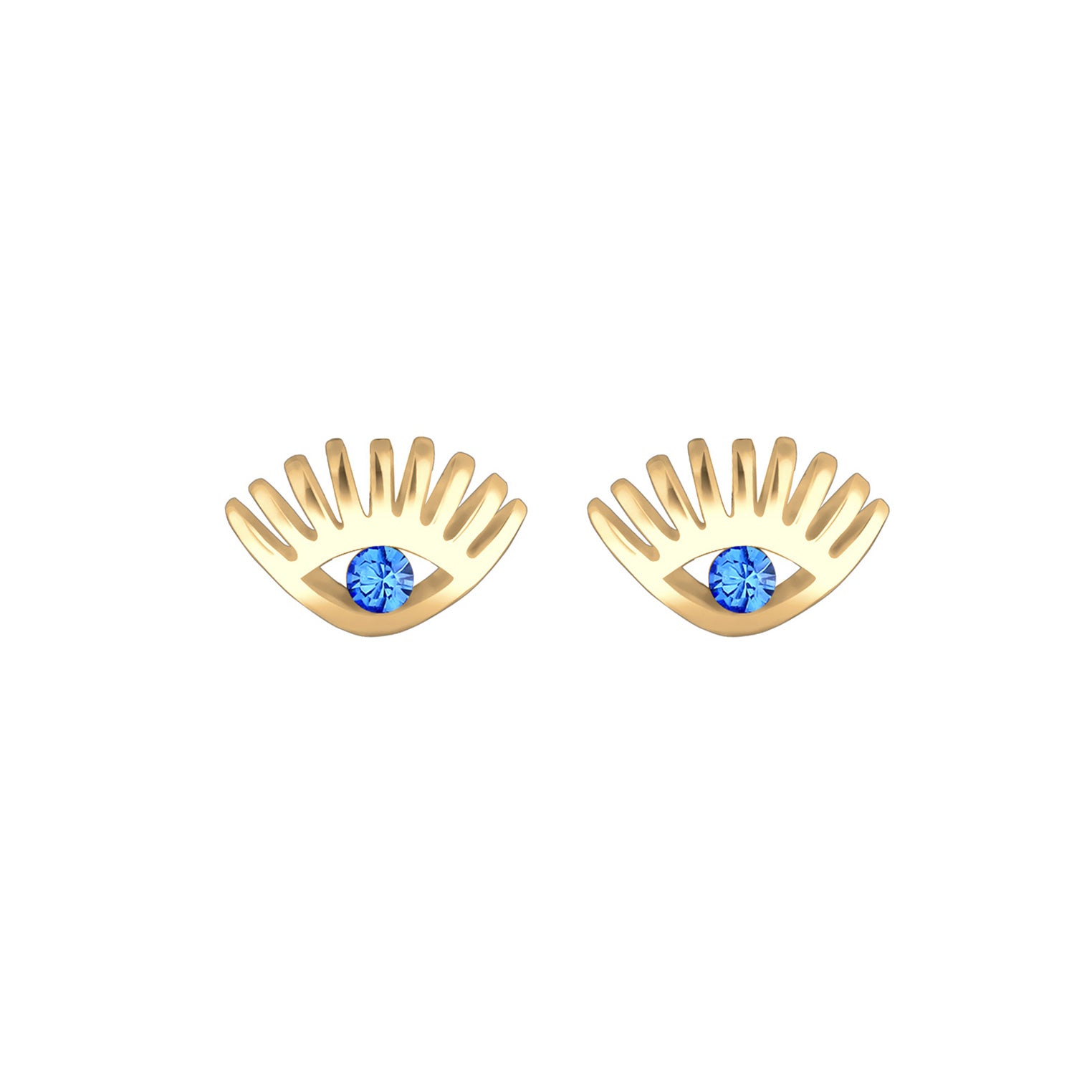Gold Perhiasan Wanita Perak Asli - Silver Anting Stud Evil Eye Crystals Gold Plated