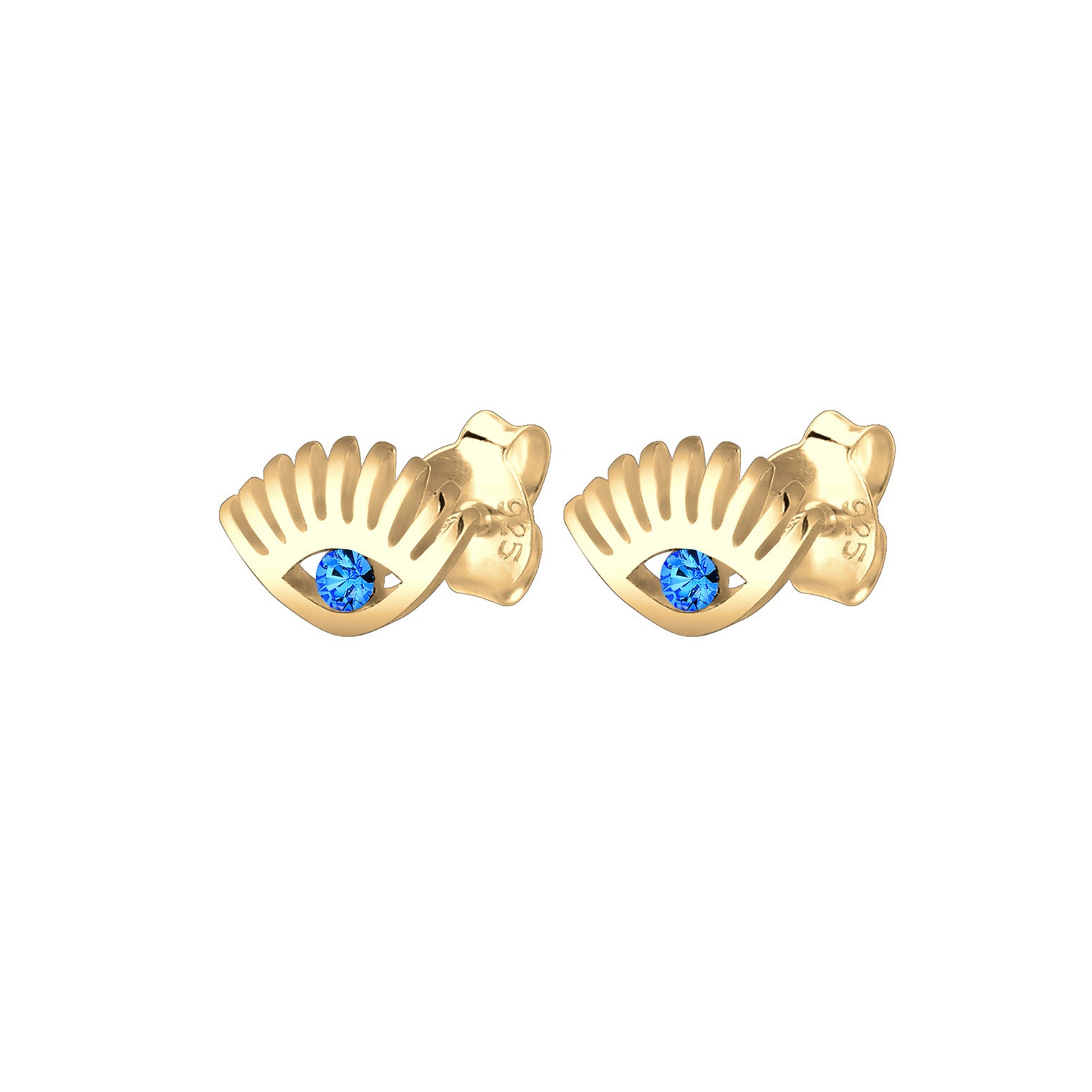 Gold Perhiasan Wanita Perak Asli - Silver Anting Stud Evil Eye Crystals Gold Plated