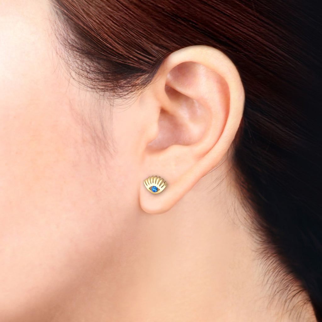 Gold - Elli | Evil Eye Stud Earrings 925 Silver Gold Plated Blue Crystal