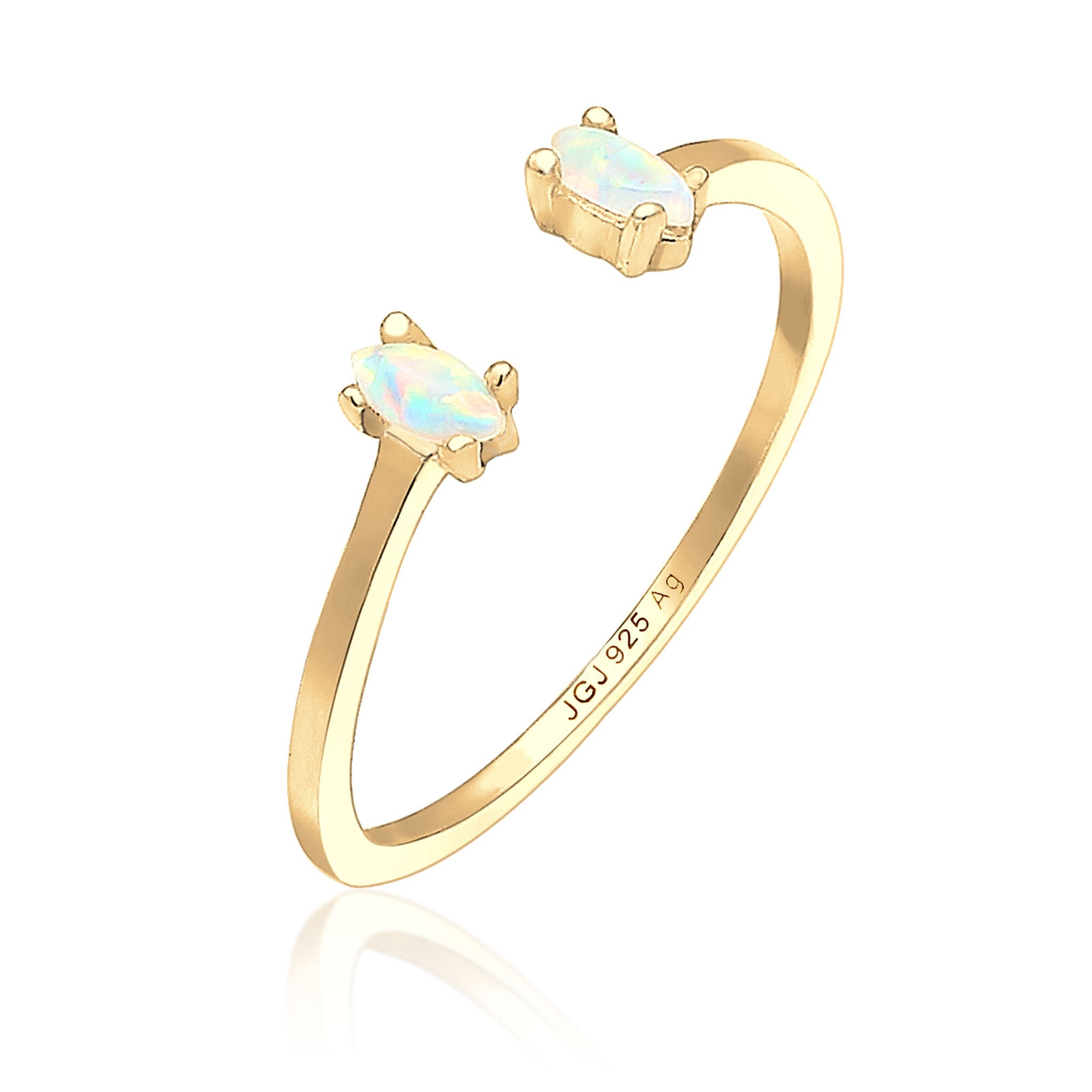 Gold Perhiasan Wanita Perak Asli - Silver Cincin Adjustable Oval Geo Gold Plated
