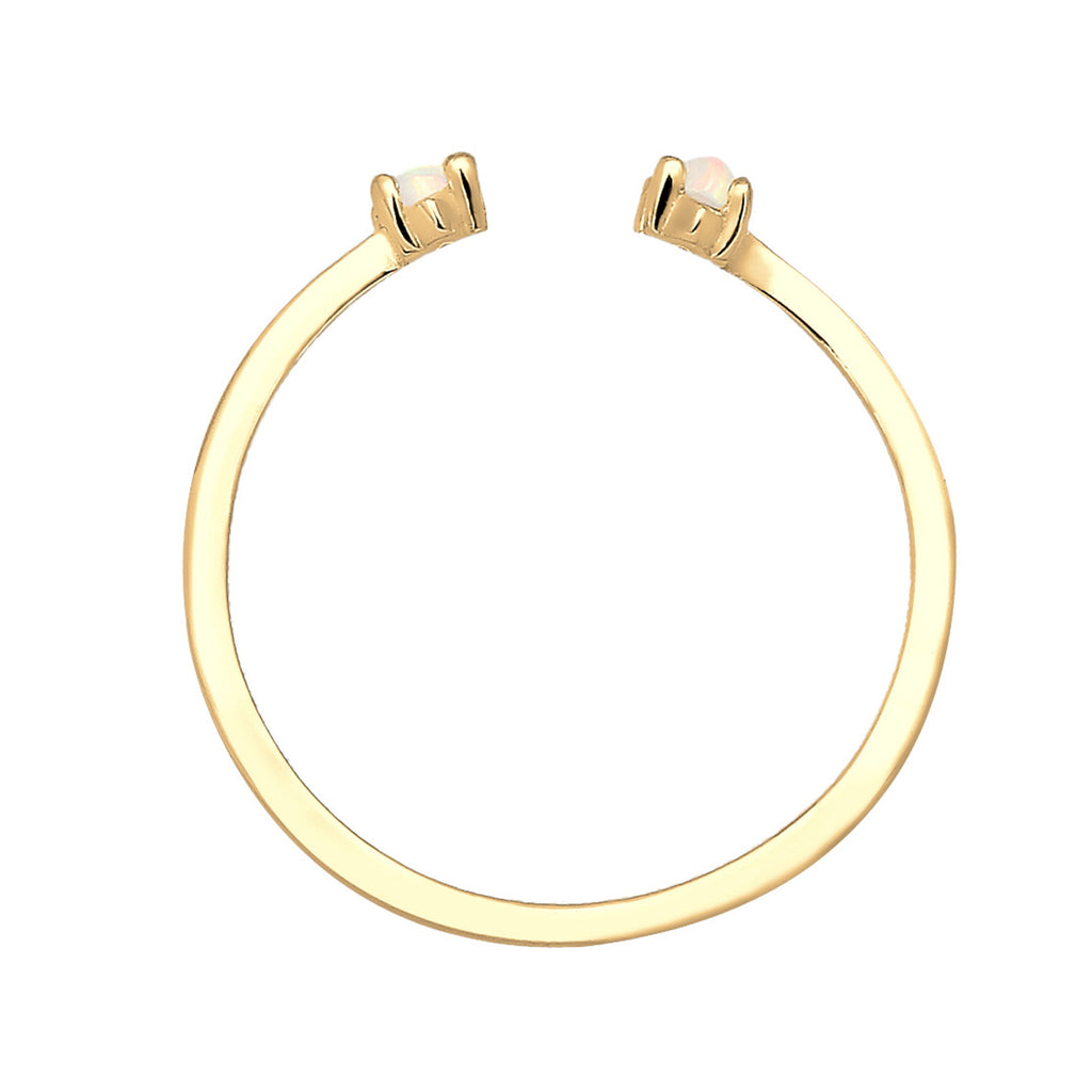 Gold Perhiasan Wanita Perak Asli - Silver Cincin Adjustable Oval Geo Gold Plated