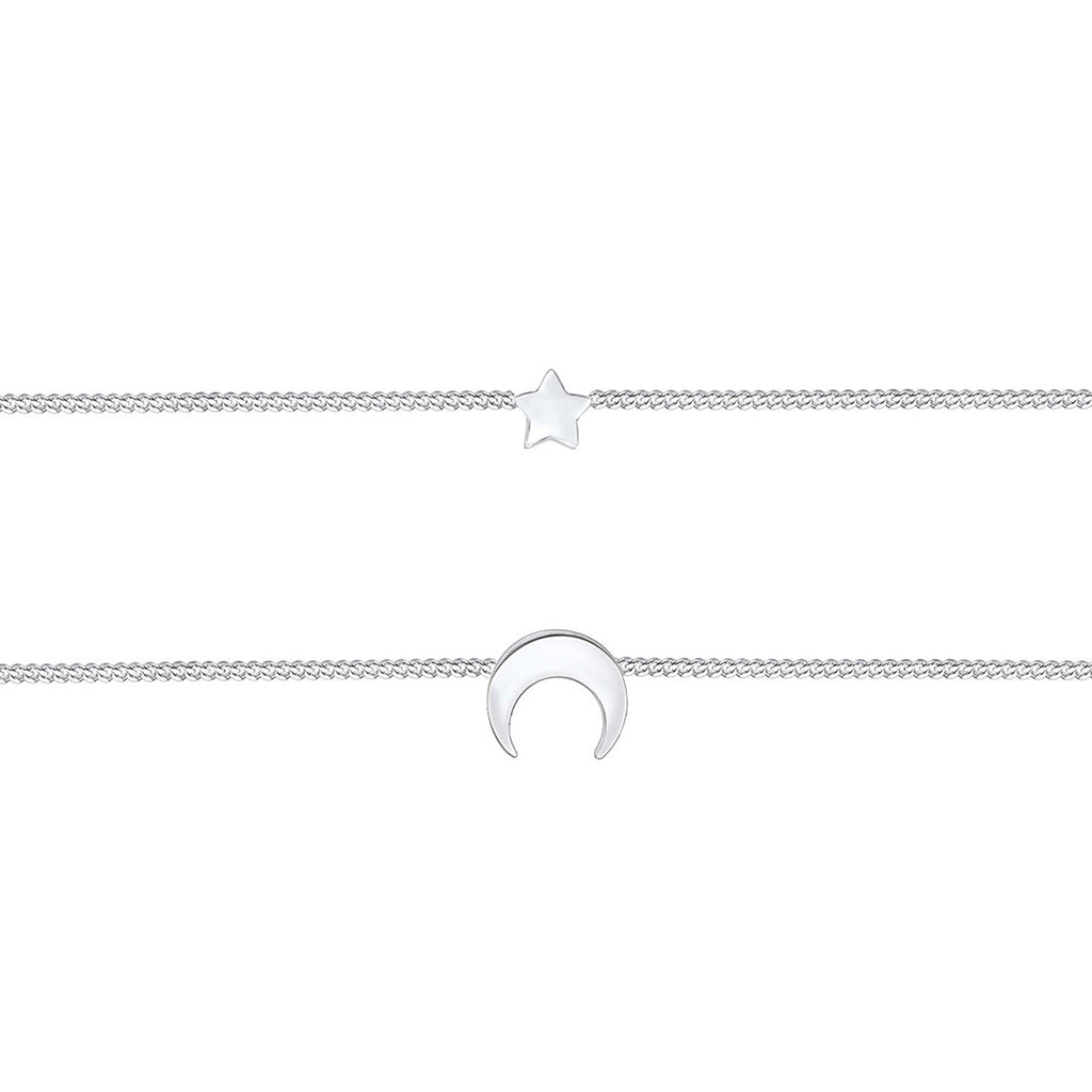 Silver Perhiasan Wanita Perak Asli - Silver Kalung  Choker Layer Astro Half Moon Stars