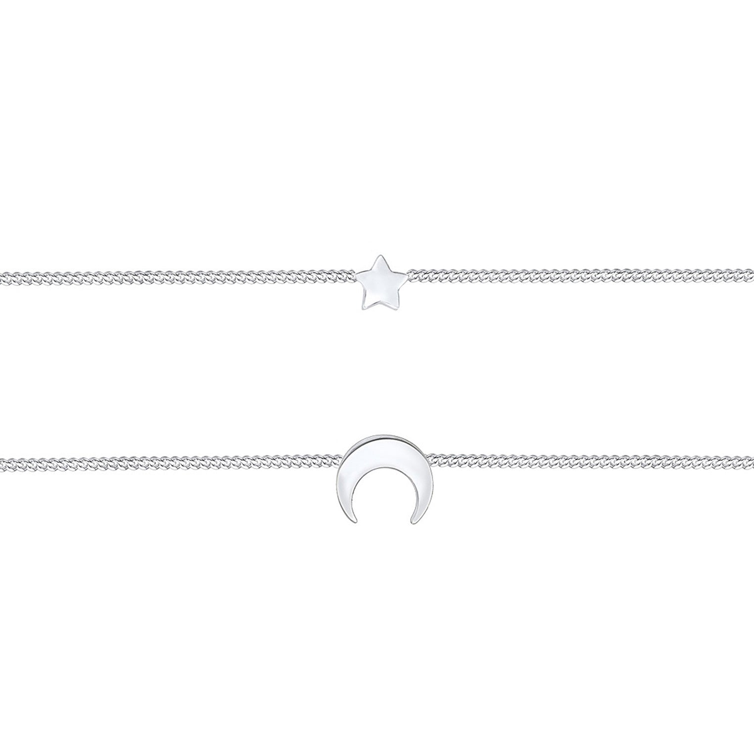 Silver Perhiasan Wanita Perak Asli - Silver Kalung  Choker Layer Astro Half Moon Stars