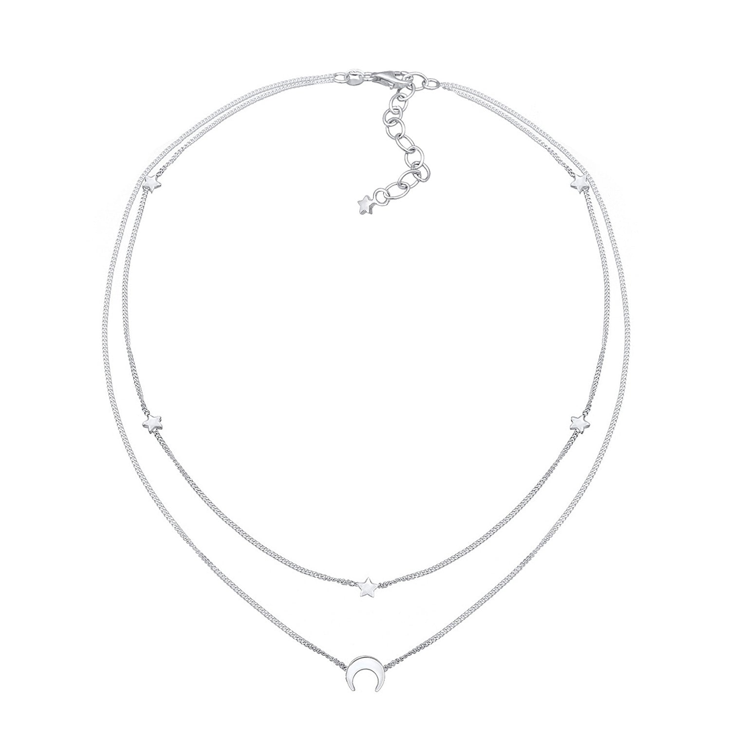 Silver Perhiasan Wanita Perak Asli - Silver Kalung  Choker Layer Astro Half Moon Stars
