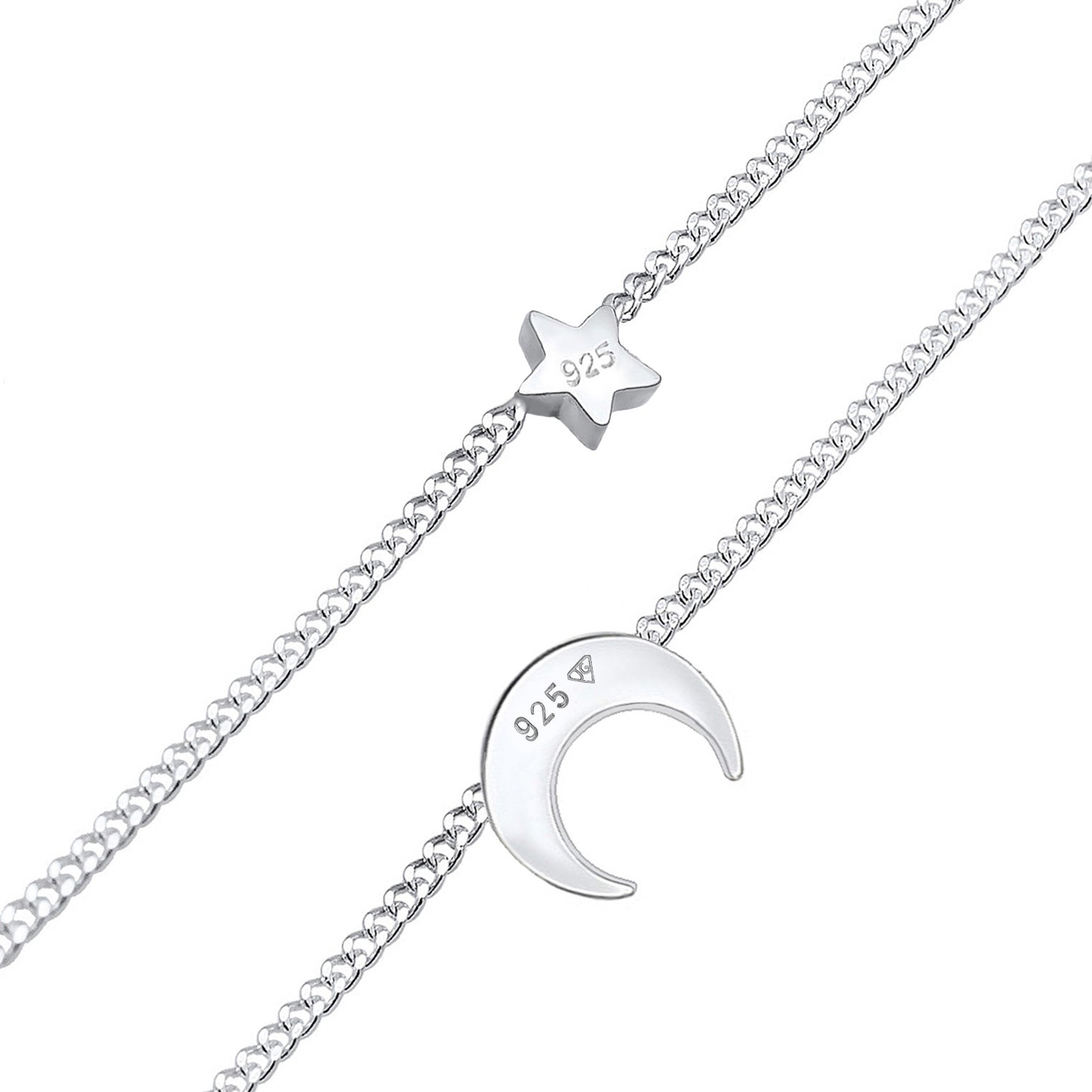 Silver Perhiasan Wanita Perak Asli - Silver Kalung  Choker Layer Astro Half Moon Stars