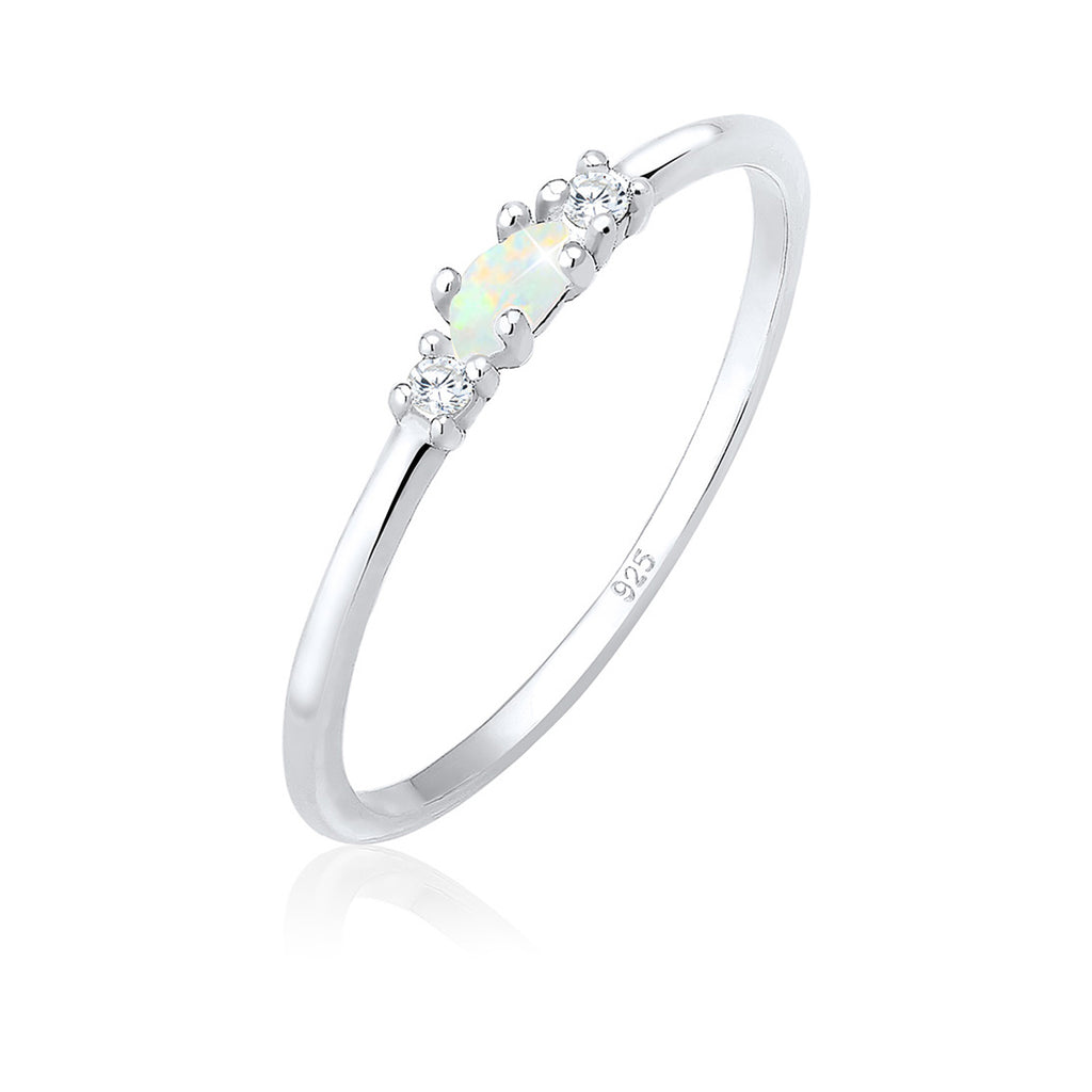 Ring Vintage Zirconia Crystals And Opal In 925 Sterling Silver