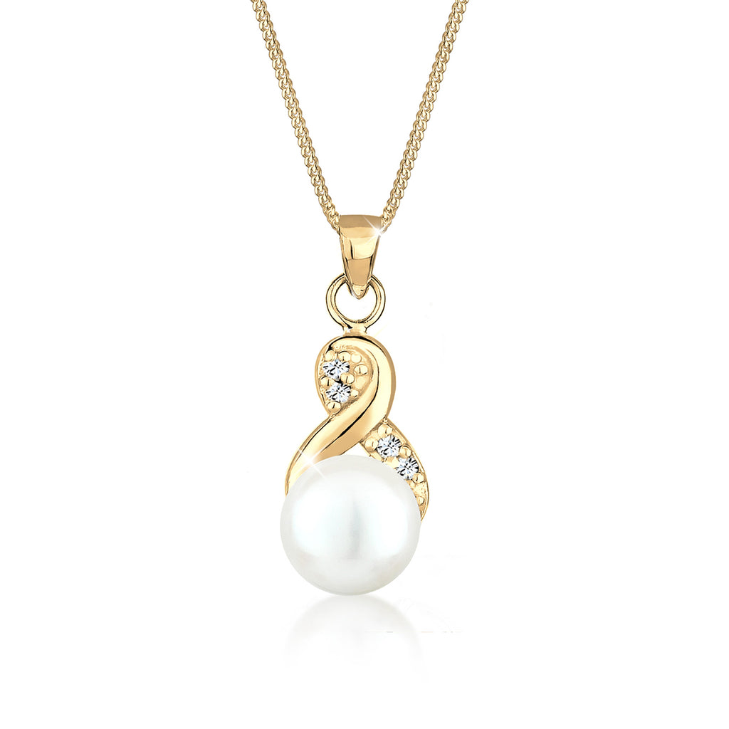 Gold Perhiasan Wanita Perak Asli - Silver Kalung   Pearl Infinity Crystals Lapis Emas