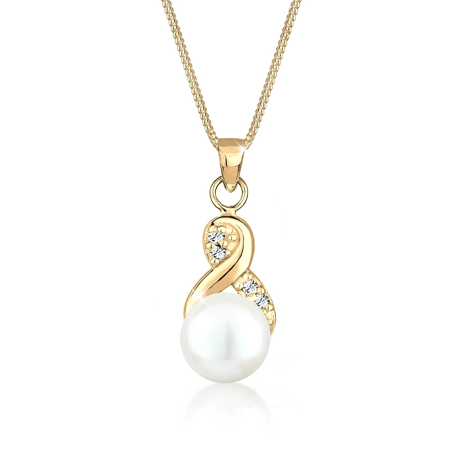 Gold Perhiasan Wanita Perak Asli - Silver Kalung   Pearl Infinity Crystals Lapis Emas