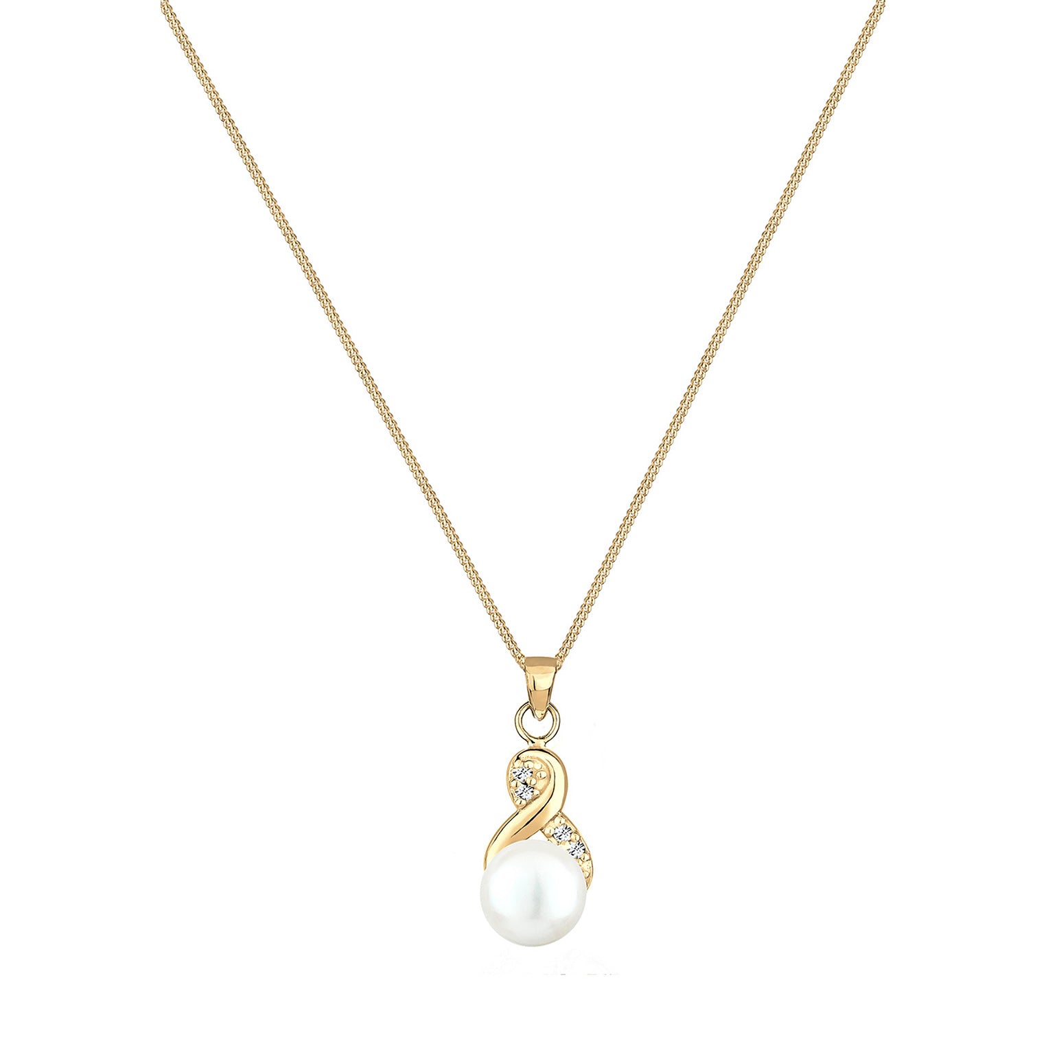 Gold Perhiasan Wanita Perak Asli - Silver Kalung   Pearl Infinity Crystals Lapis Emas