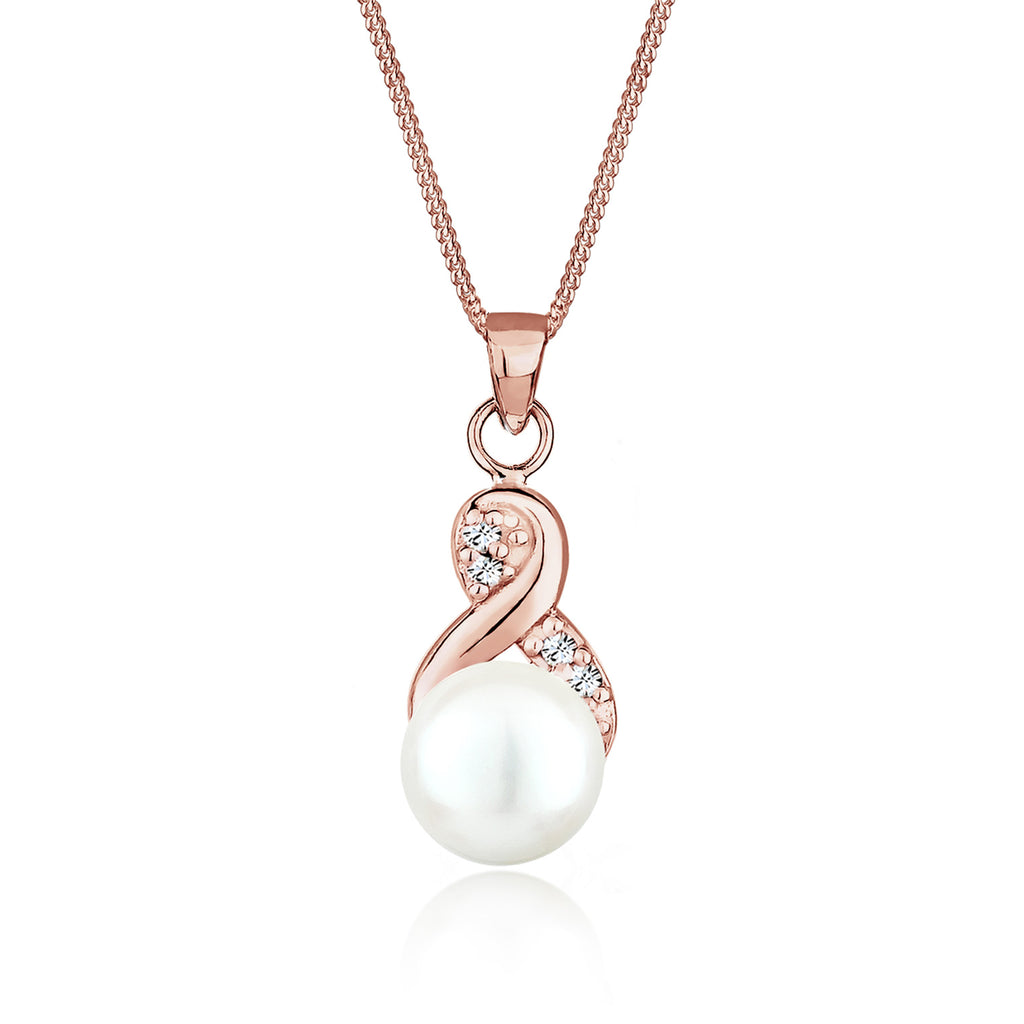 Rosegold Perhiasan Wanita Perak Asli - Silver Kalung   Pearl Infinity Crystals Lapis Rosegold