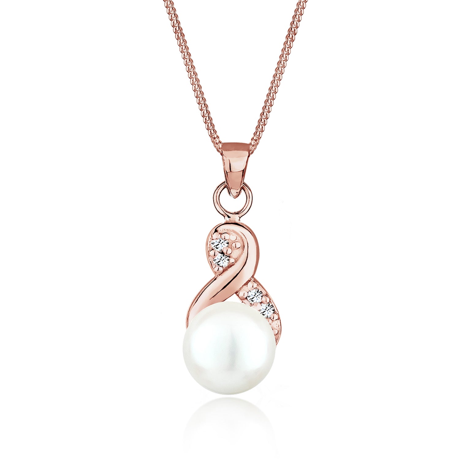 Rosegold Perhiasan Wanita Perak Asli - Silver Kalung   Pearl Infinity Crystals Lapis Rosegold