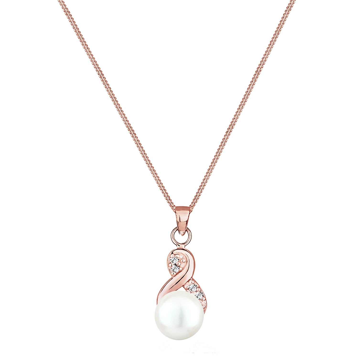 Rosegold Perhiasan Wanita Perak Asli - Silver Kalung   Pearl Infinity Crystals Lapis Rosegold
