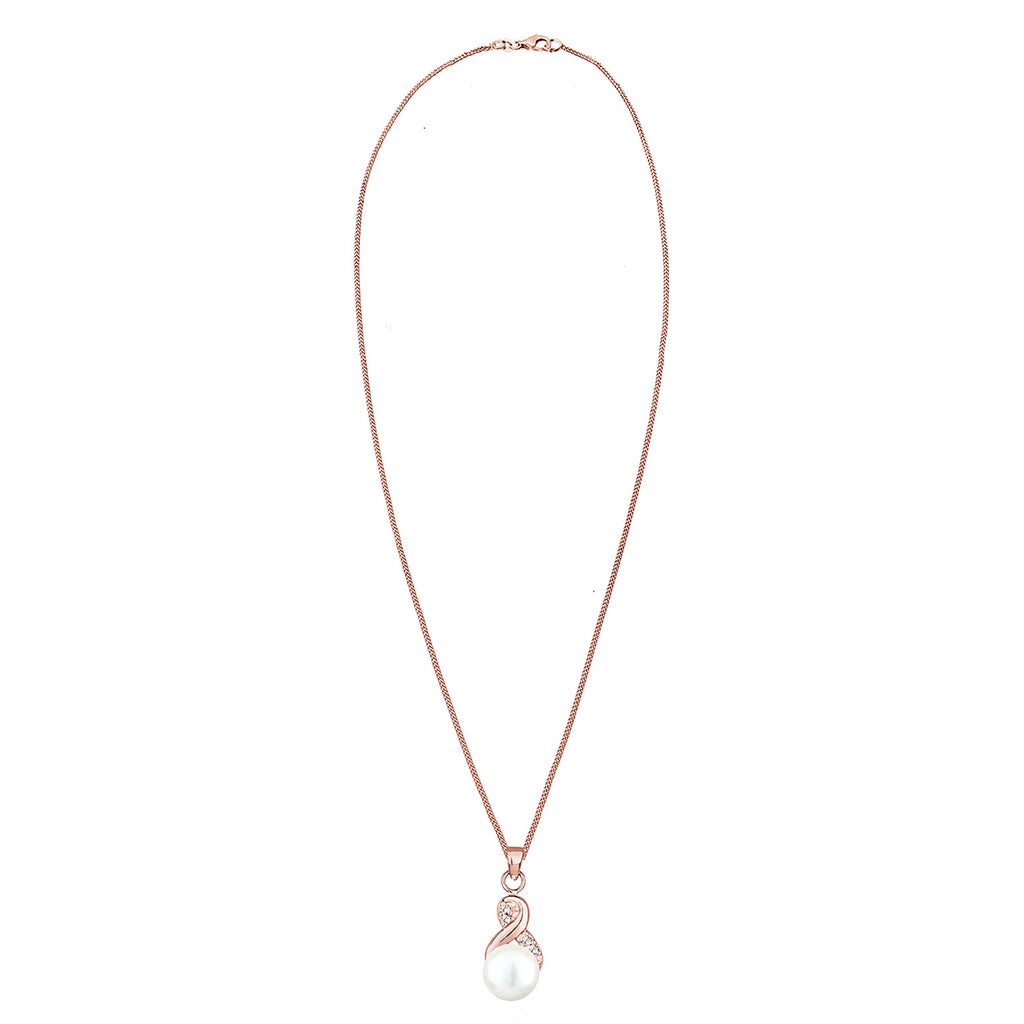 Rosegold Perhiasan Wanita Perak Asli - Silver Kalung   Pearl Infinity Crystals Lapis Rosegold