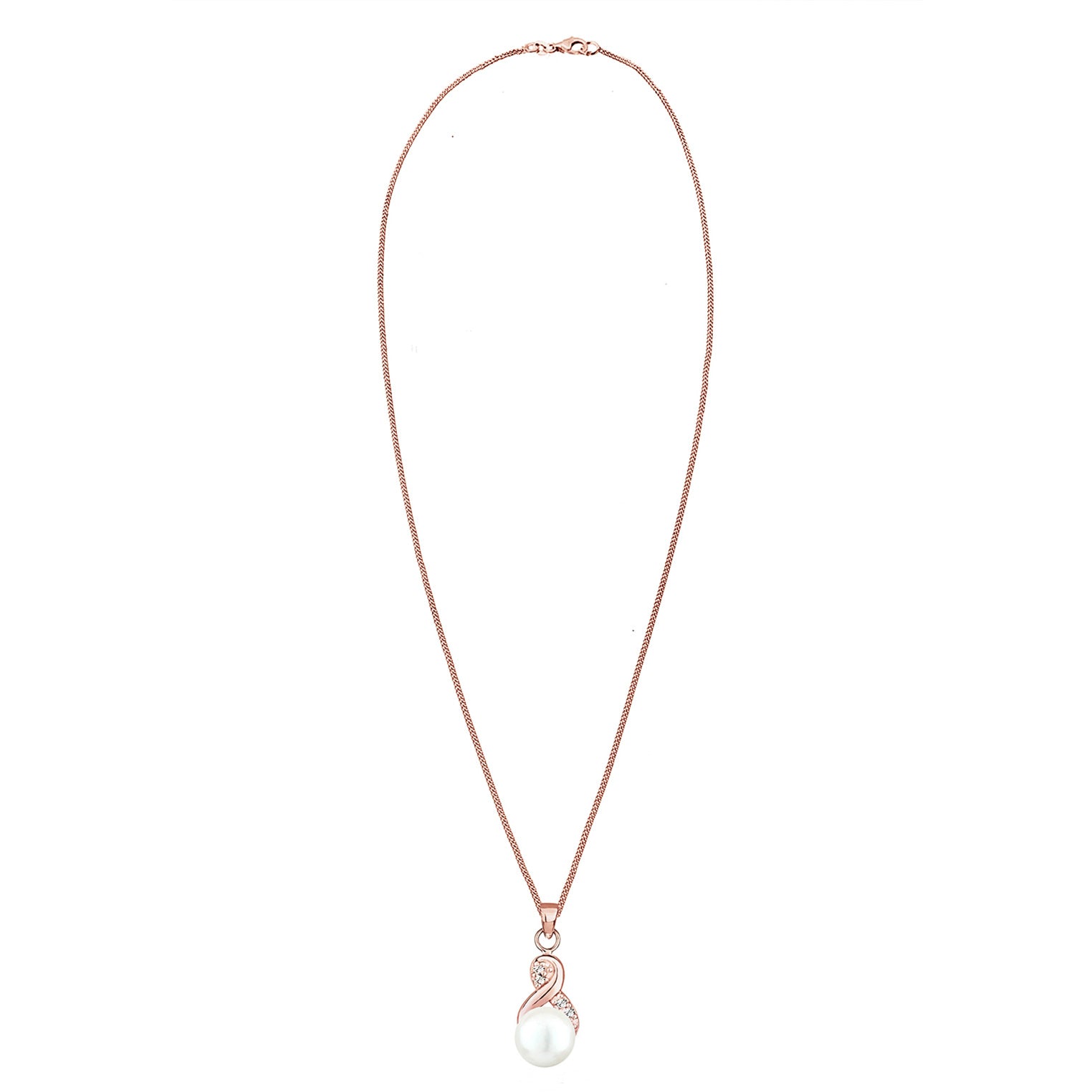 Rosegold Perhiasan Wanita Perak Asli - Silver Kalung   Pearl Infinity Crystals Lapis Rosegold