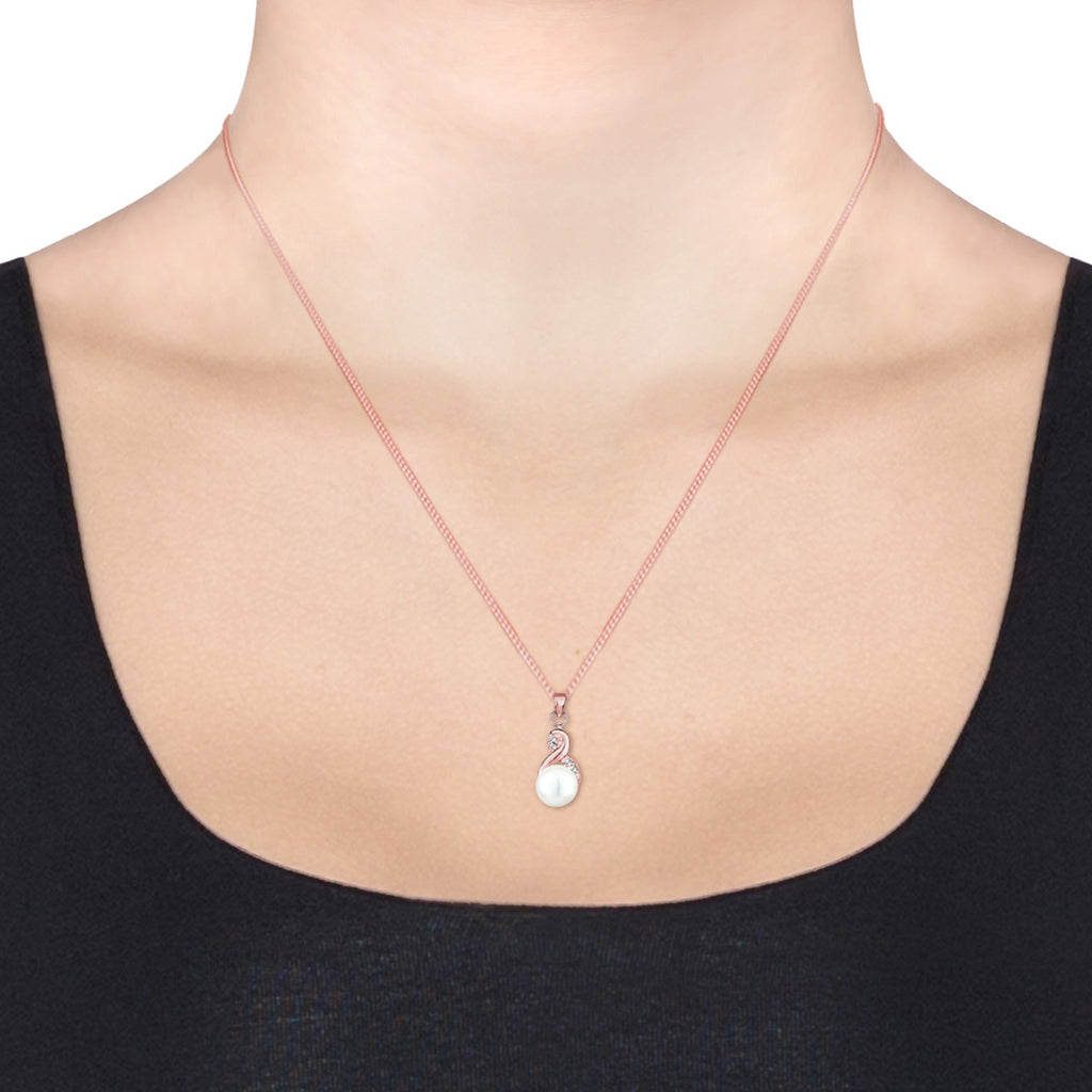 Rosegold Perhiasan Wanita Perak Asli - Silver Kalung   Pearl Infinity Crystals Lapis Rosegold