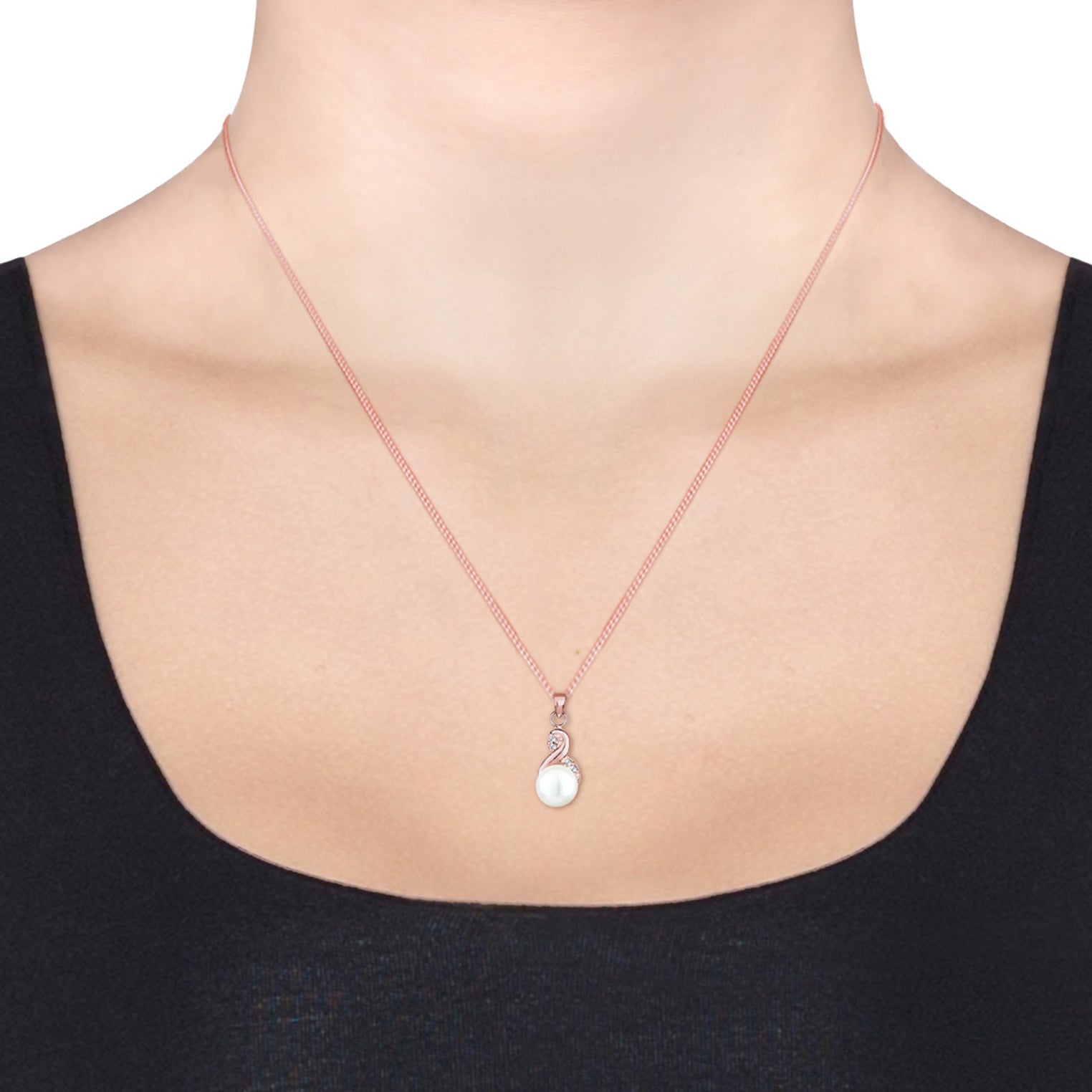 Rosegold Perhiasan Wanita Perak Asli - Silver Kalung   Pearl Infinity Crystals Lapis Rosegold
