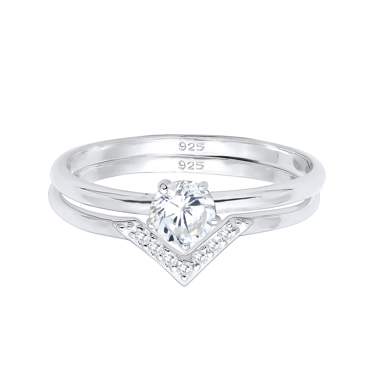 Silver Cincin Perhiasan Perak 925 Wanita Set Segitiga Zirconia