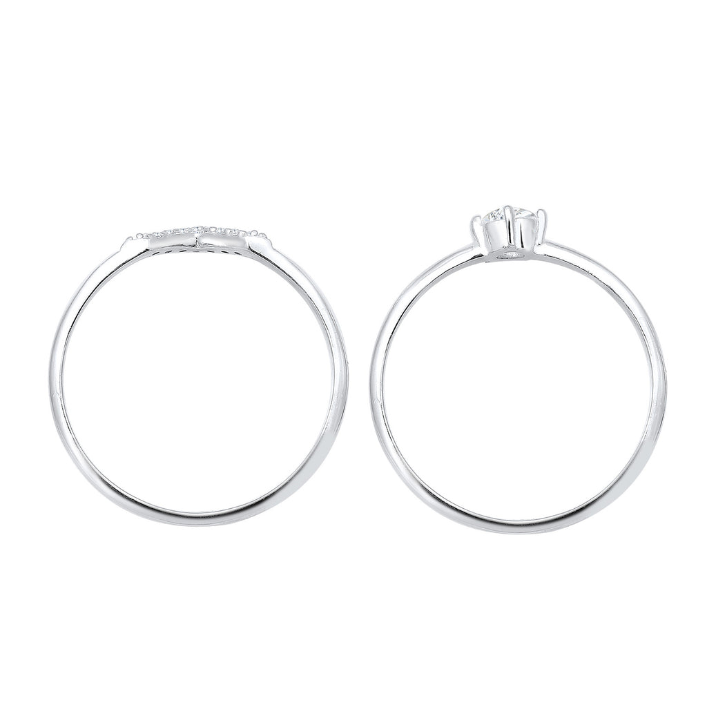 Silver Cincin Perhiasan Perak 925 Wanita Set Segitiga Zirconia