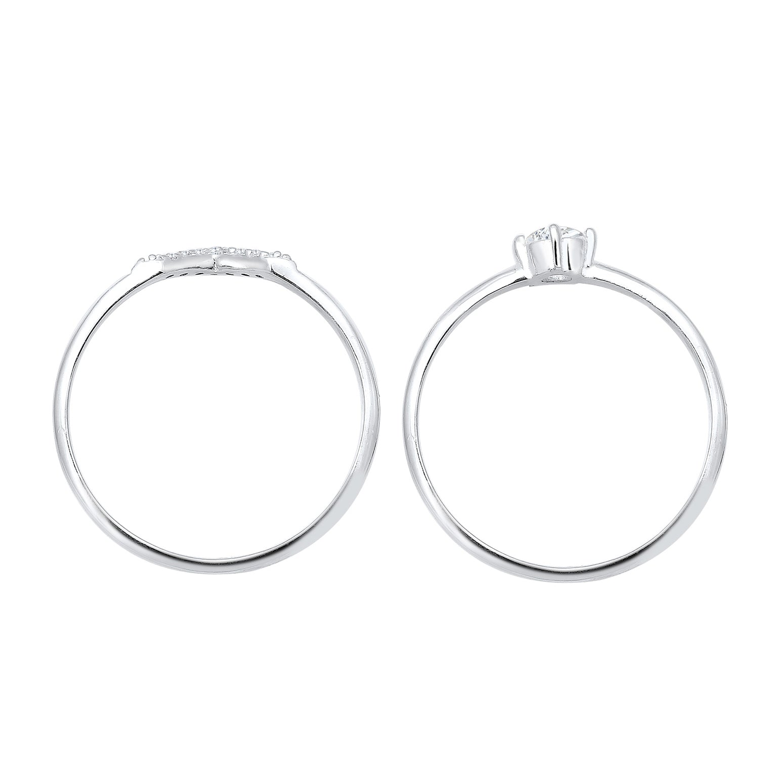 Silver Cincin Perhiasan Perak 925 Wanita Set Segitiga Zirconia