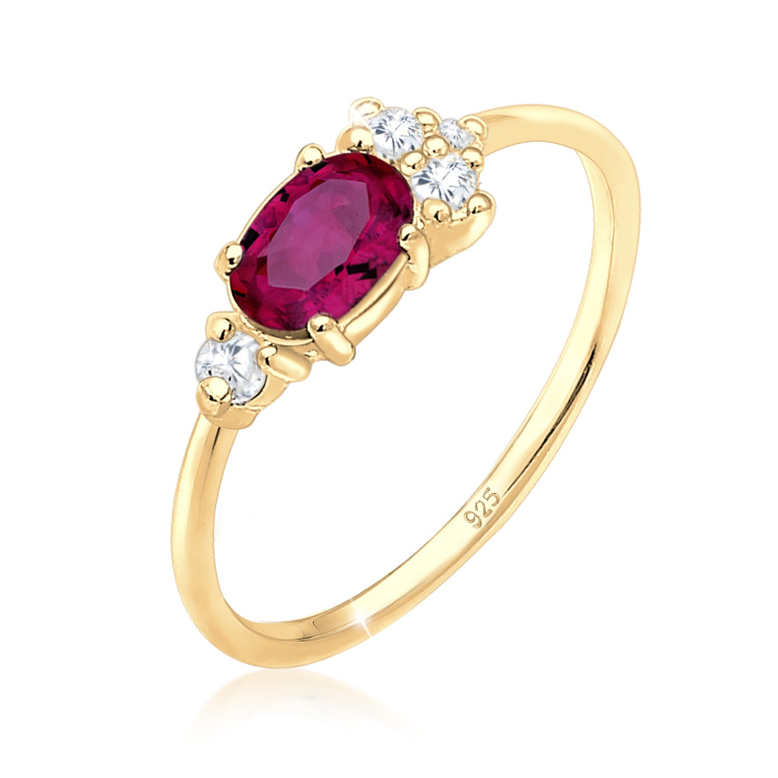Red Cincin Perhiasan Perak 925 Wanita Zirconia Syntentic Ruby Gold Plated