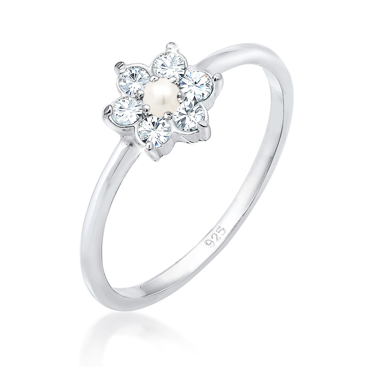 Silver - Elli PREMIUM | Crystal Flower Ring 925 Silver – Embellished with Pearls and Crystals by Swarovski®