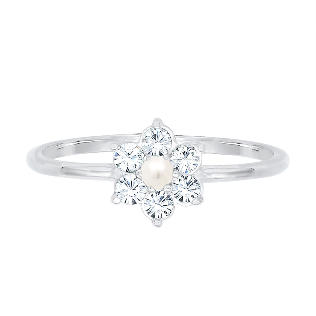 Silver Cincin Perhiasan Perak 925 Wanita Synthetic Pearl Flower