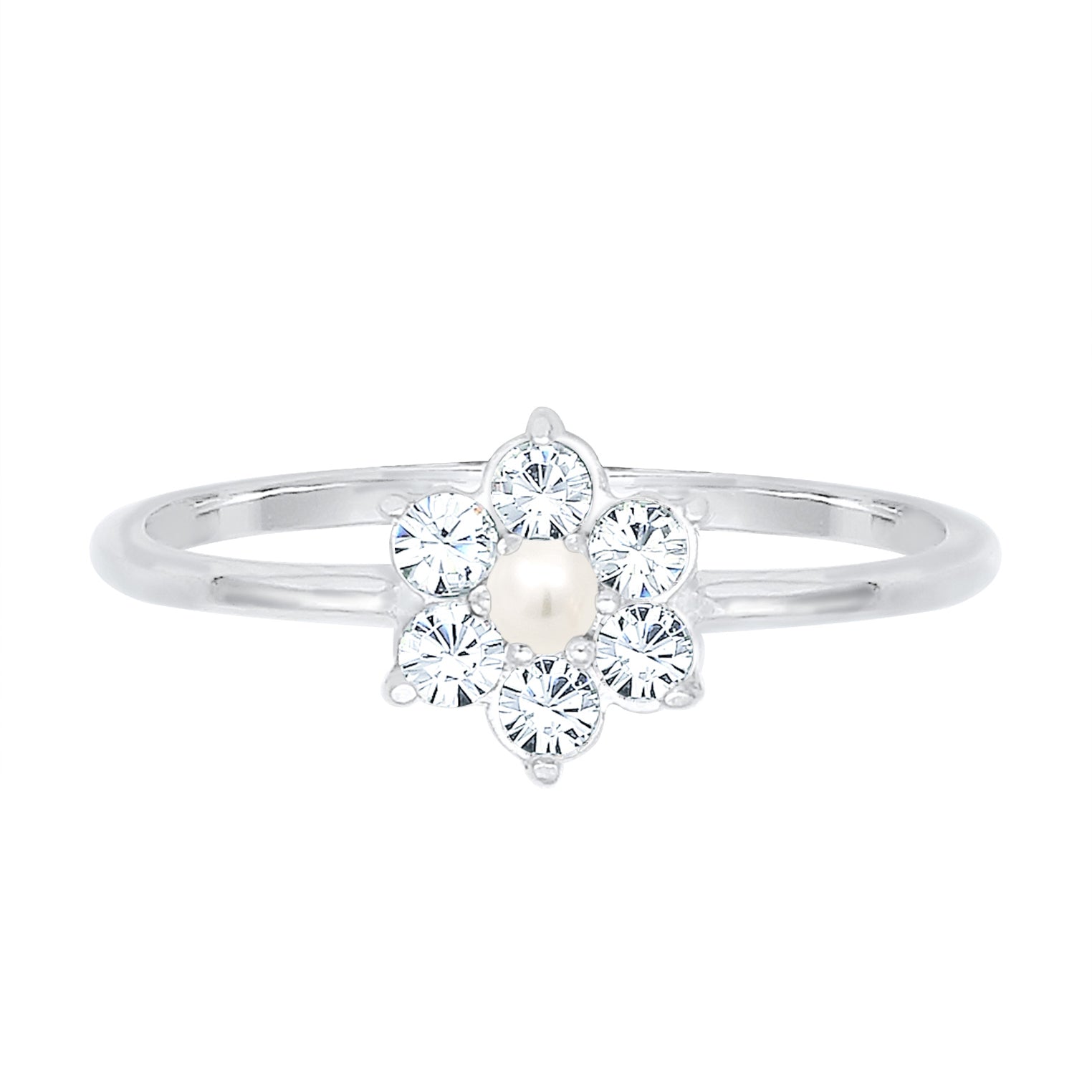 Silver Cincin Perhiasan Perak 925 Wanita Synthetic Pearl Flower