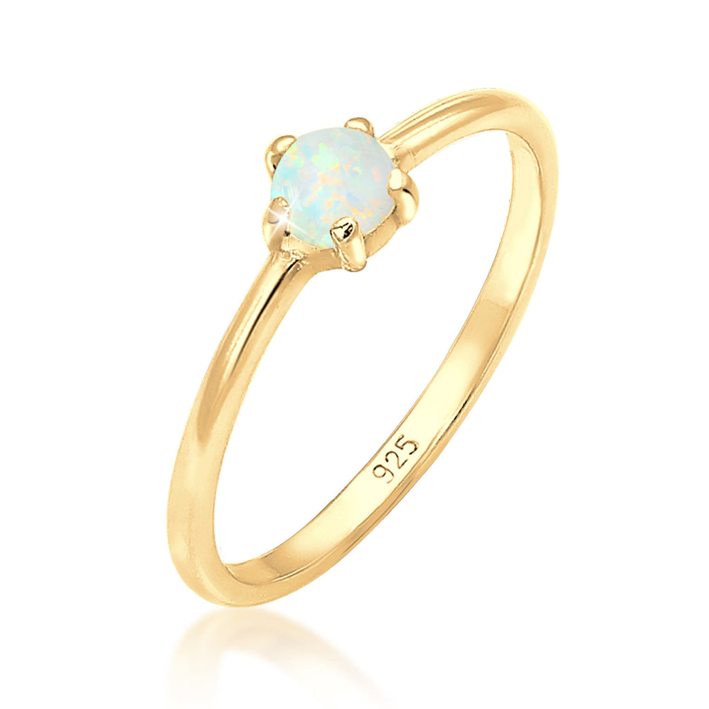 Ring Band Basic Geo Synthetic Opal In 925 Sterling Silver Gold Plated
