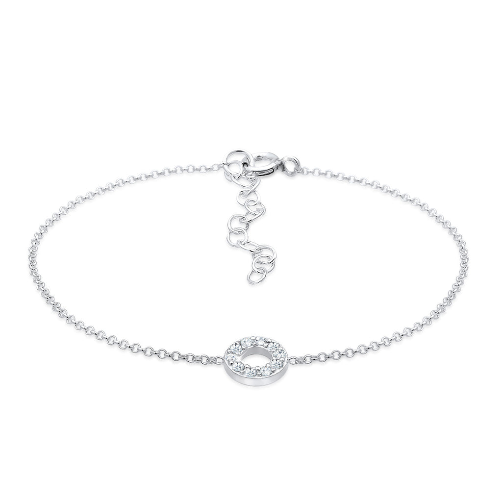 Silver Perhiasan Wanita Perak Asli - Silver Gelang Circle Geo Basic Crystal