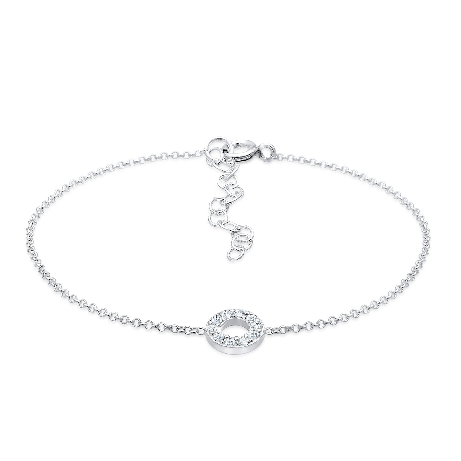 Silver Perhiasan Wanita Perak Asli - Silver Gelang Circle Geo Basic Crystal