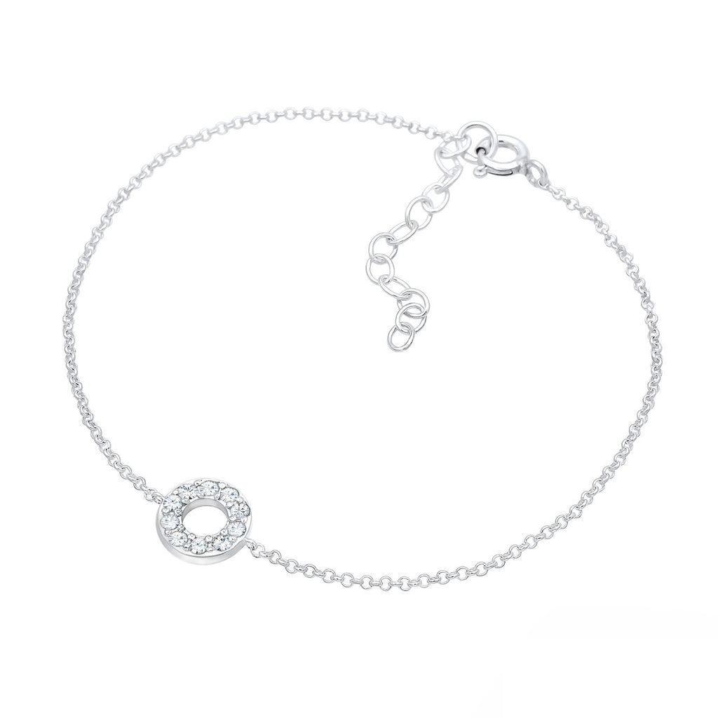 Silver Perhiasan Wanita Perak Asli - Silver Gelang Circle Geo Basic Crystal
