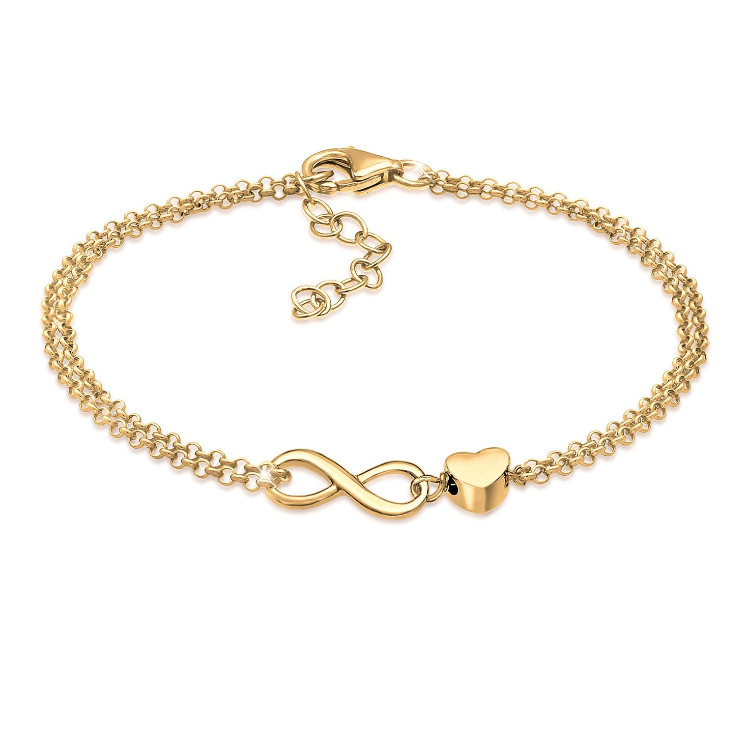 Gold Perhiasan Wanita Perak Asli - Silver Gelang Heart Love Infinity Gold Plated