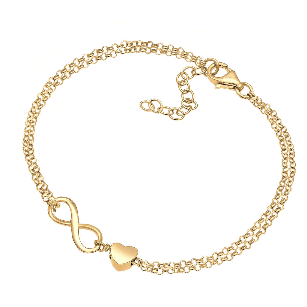 Gold Perhiasan Wanita Perak Asli - Silver Gelang Heart Love Infinity Gold Plated