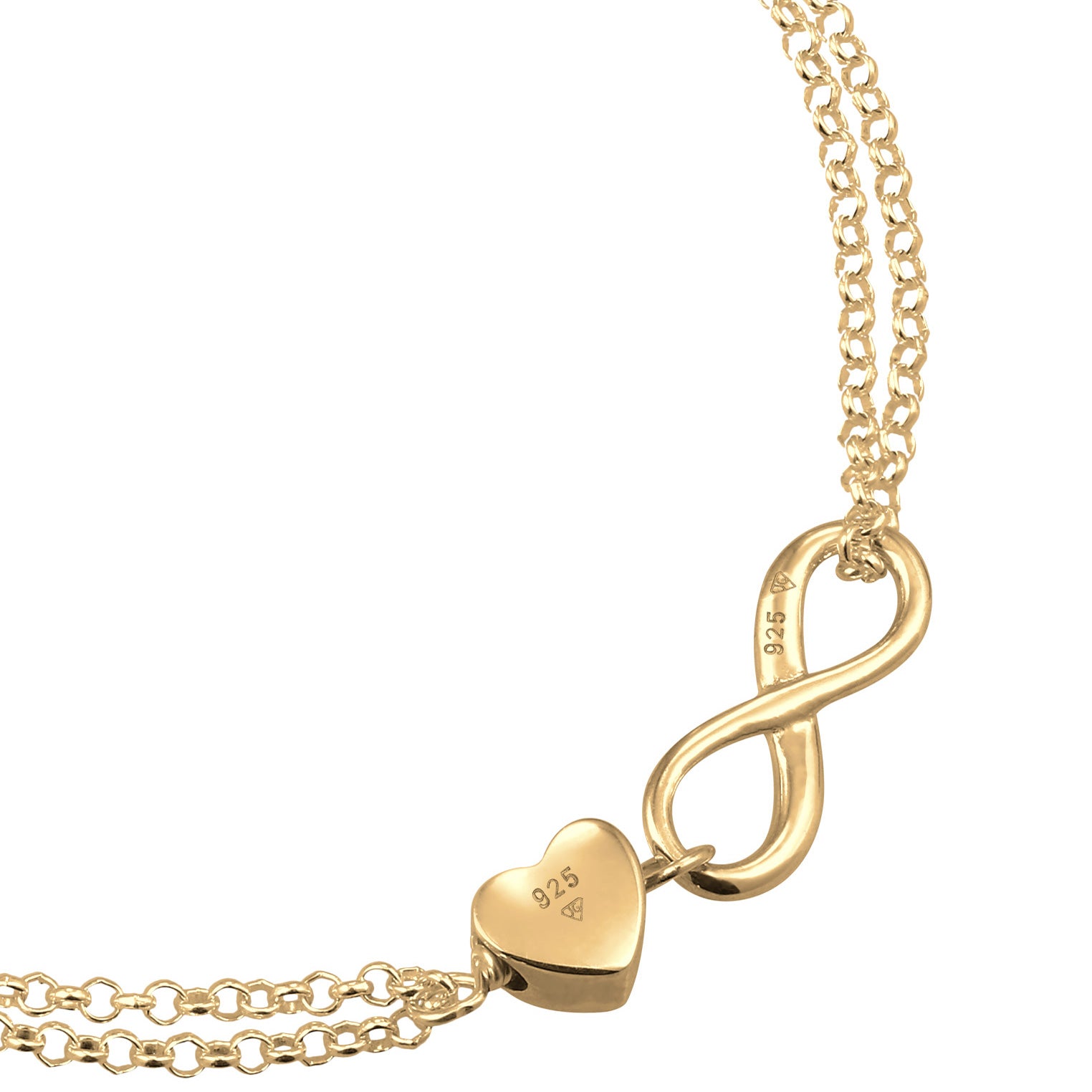 Gold Perhiasan Wanita Perak Asli - Silver Gelang Heart Love Infinity Gold Plated