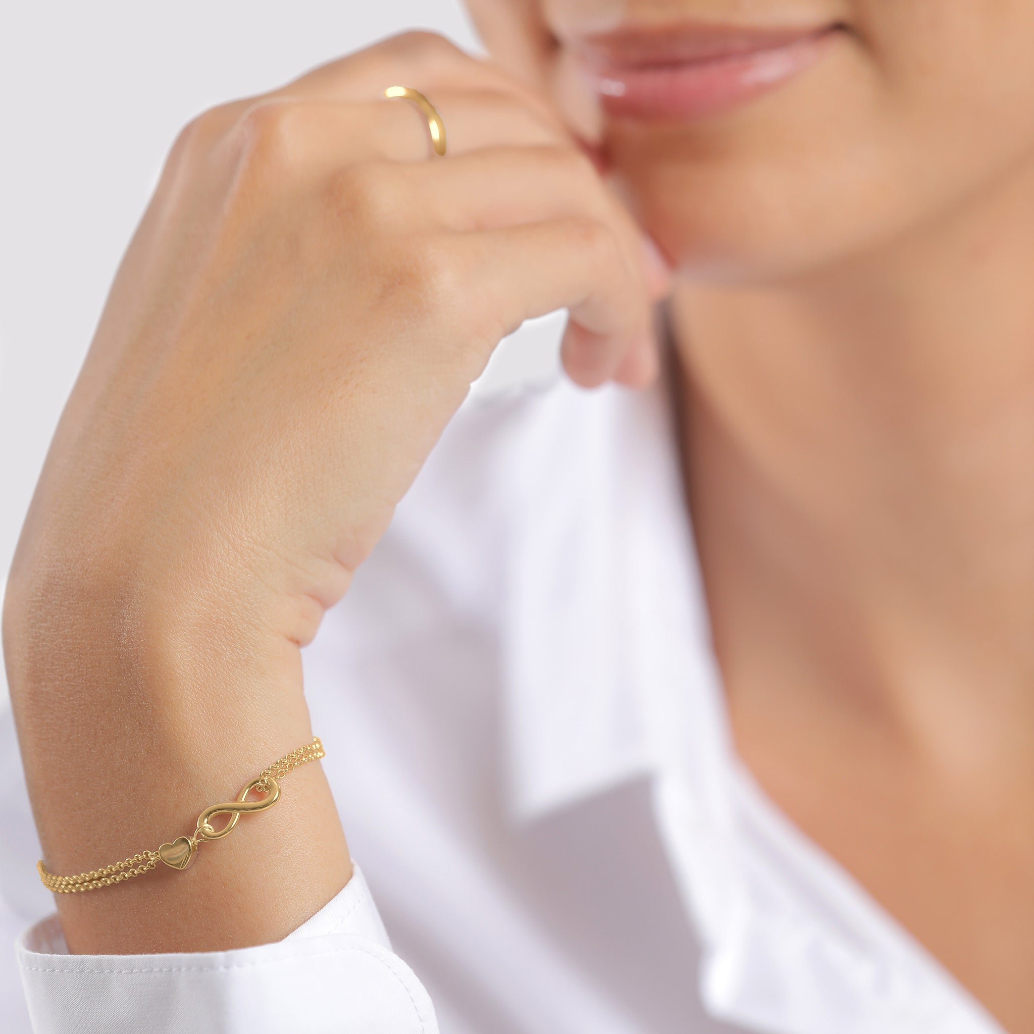 Gold Gelang Perhiasan Perak 925 Wanita Heart Love Infinity Gold Plated