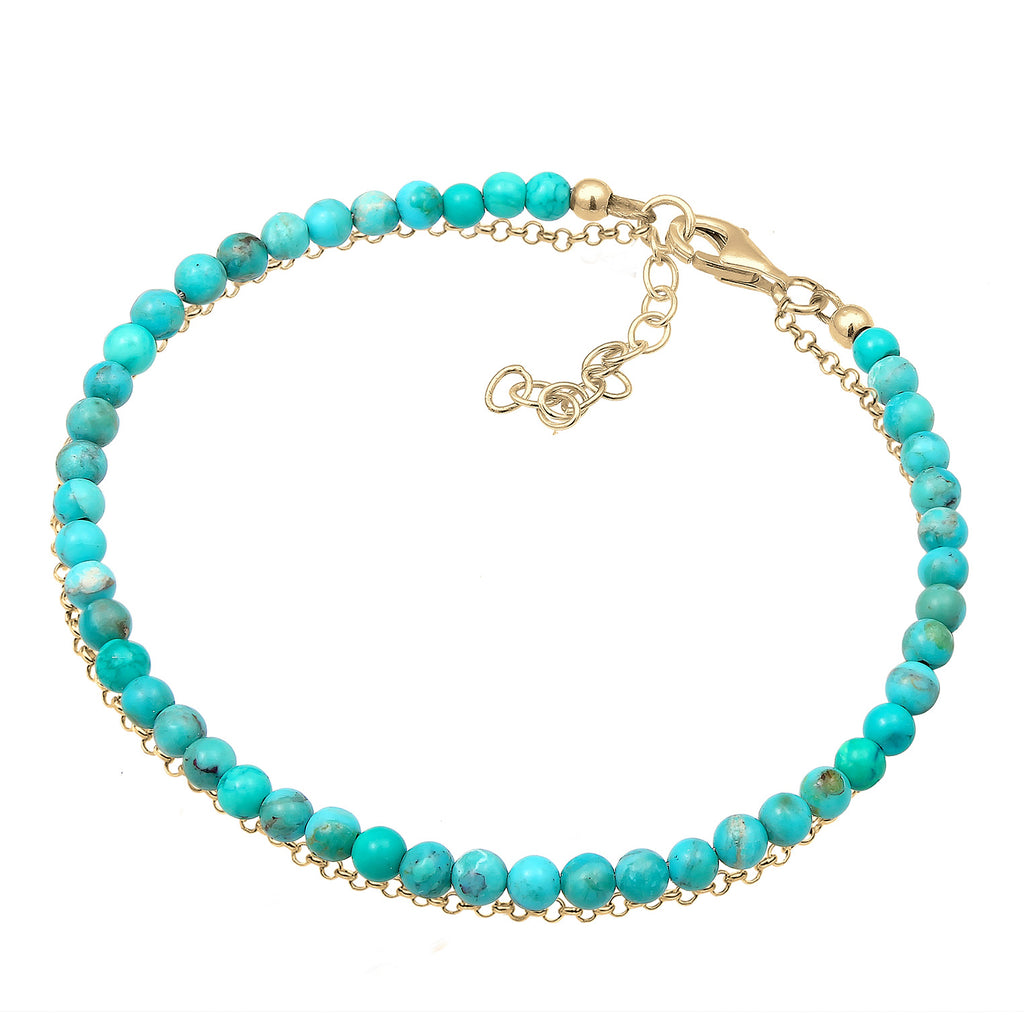 Turquoise Perhiasan Wanita Perak Asli - Silver Gelang Layer Howlite Gemstone Beads Boho
