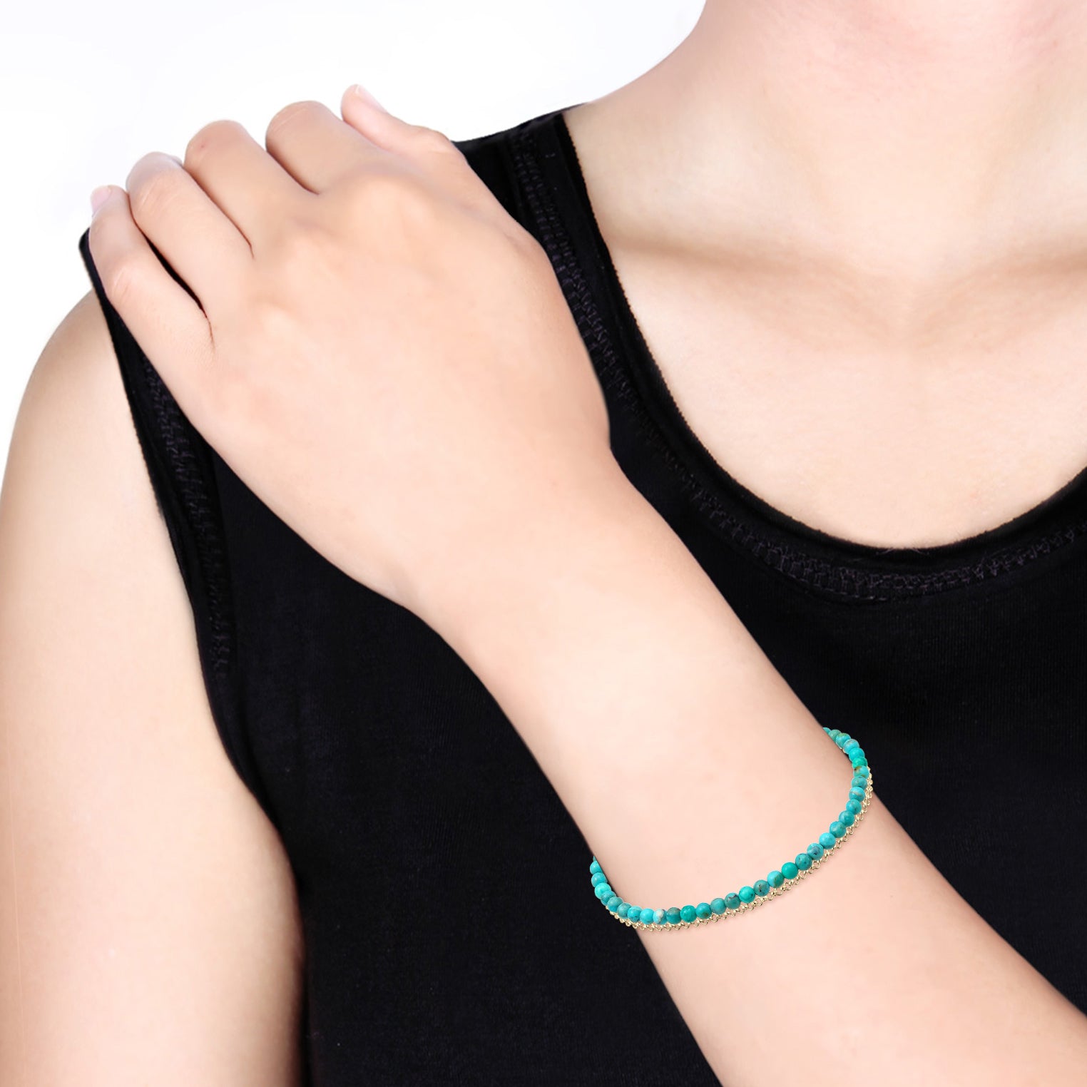 Turquoise Perhiasan Wanita Perak Asli - Silver Gelang Layer Howlite Gemstone Beads Boho
