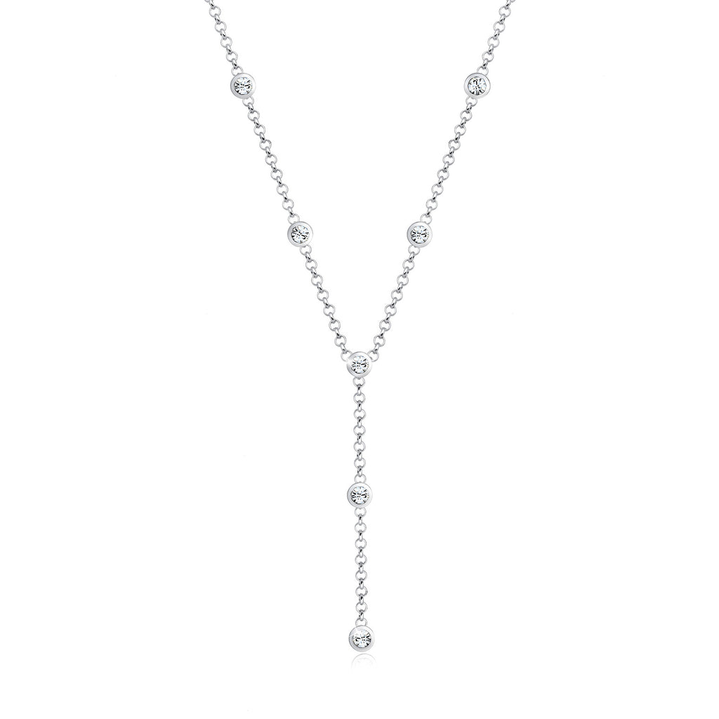 Silver Perhiasan Wanita Perak Asli - Silver Kalung   Y-Chain Geo Trend Crystals